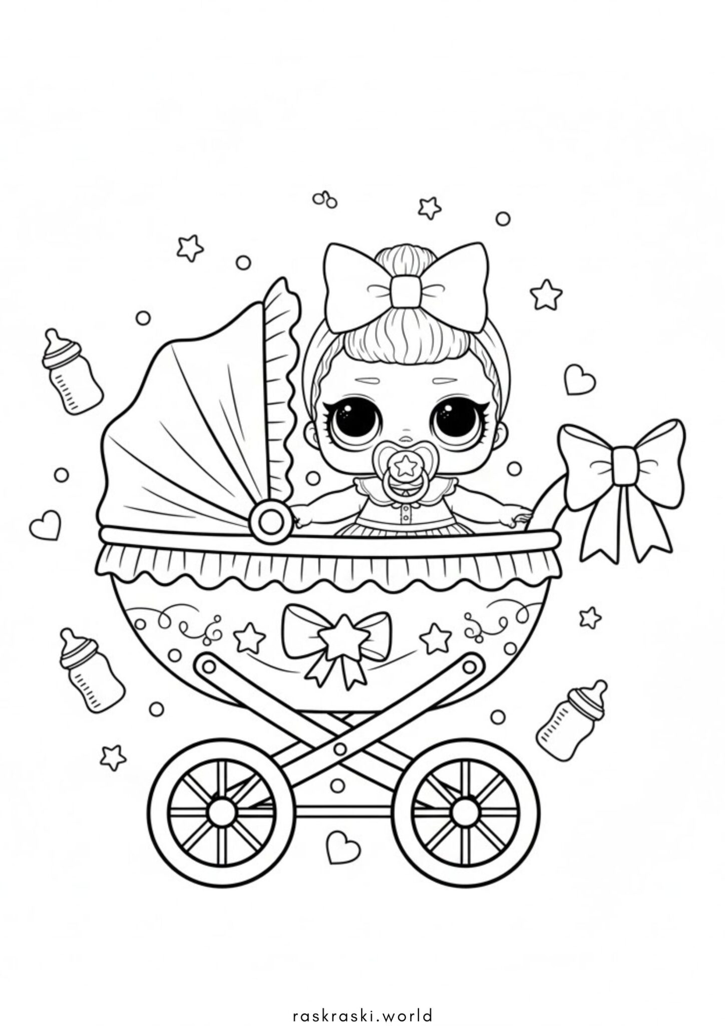 Раскраска Куколка ЛОЛ в коляске