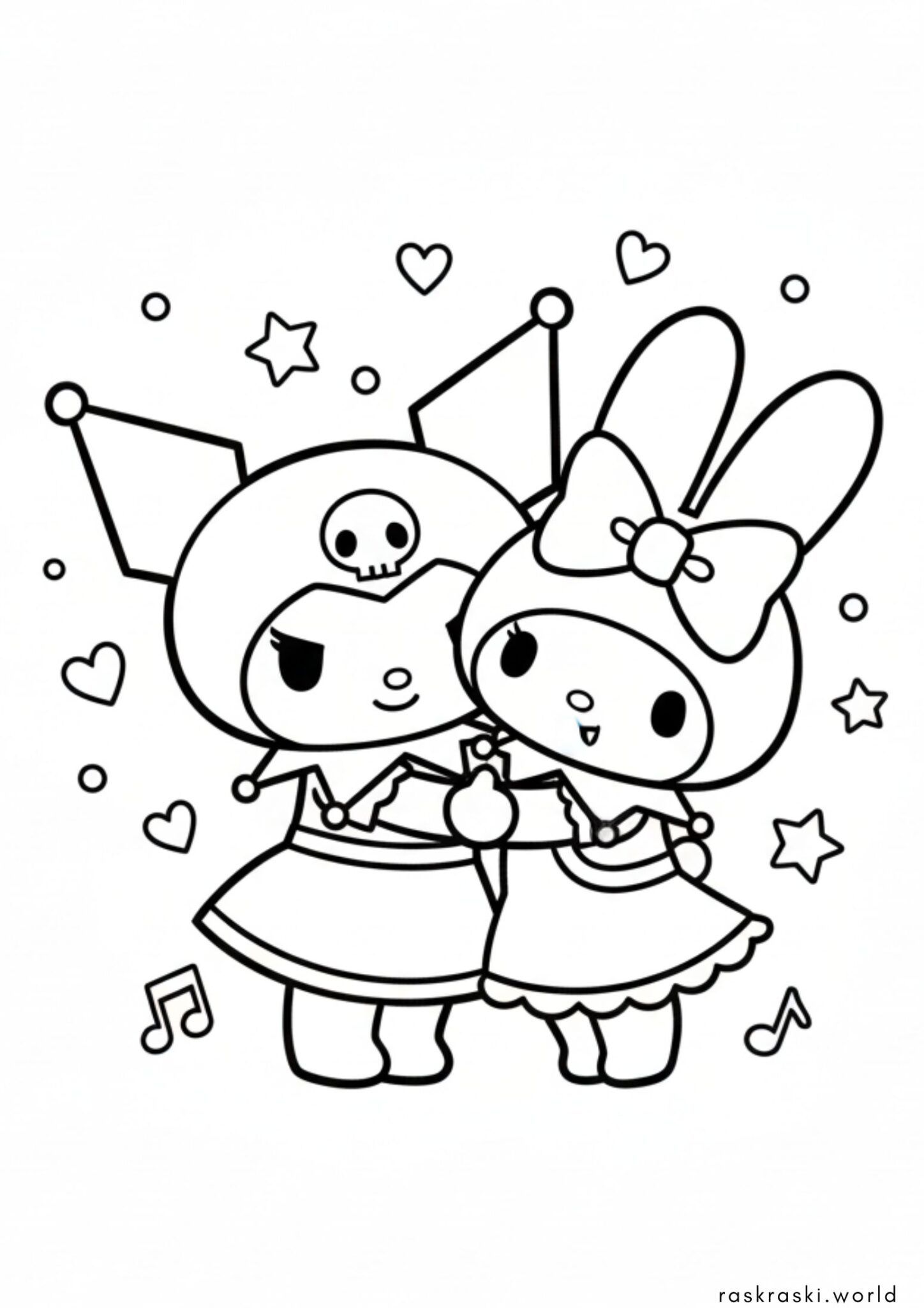 Раскраска Куроми и Май Мелоди в обнимку