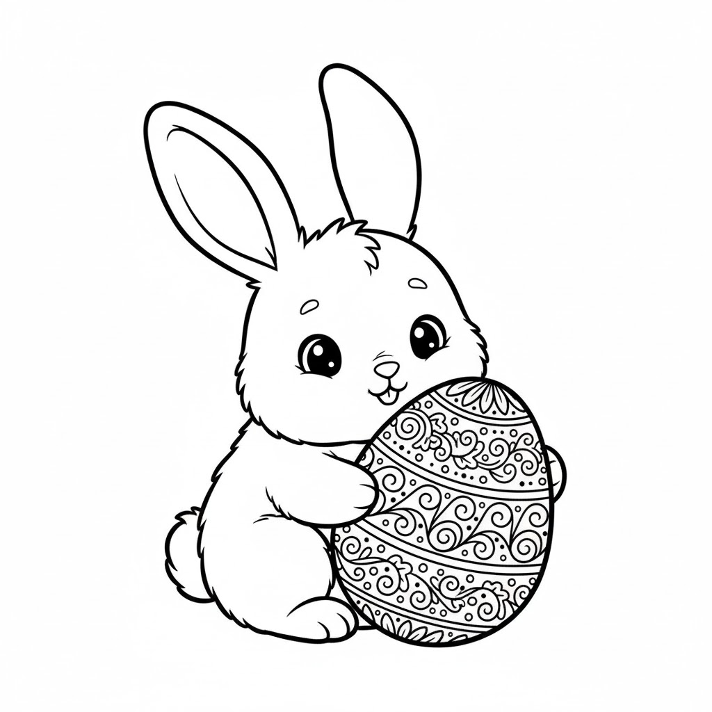 Раскраска Маленький зайченок с пасхальным яйцом