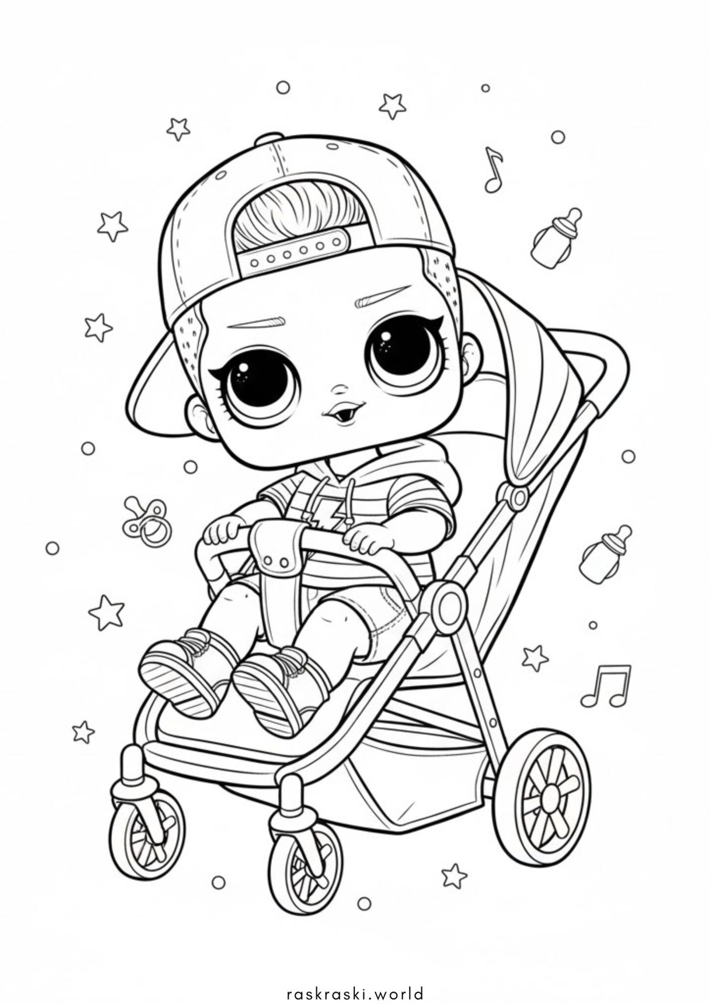 Раскраска Малыш ЛОЛ в колясочке