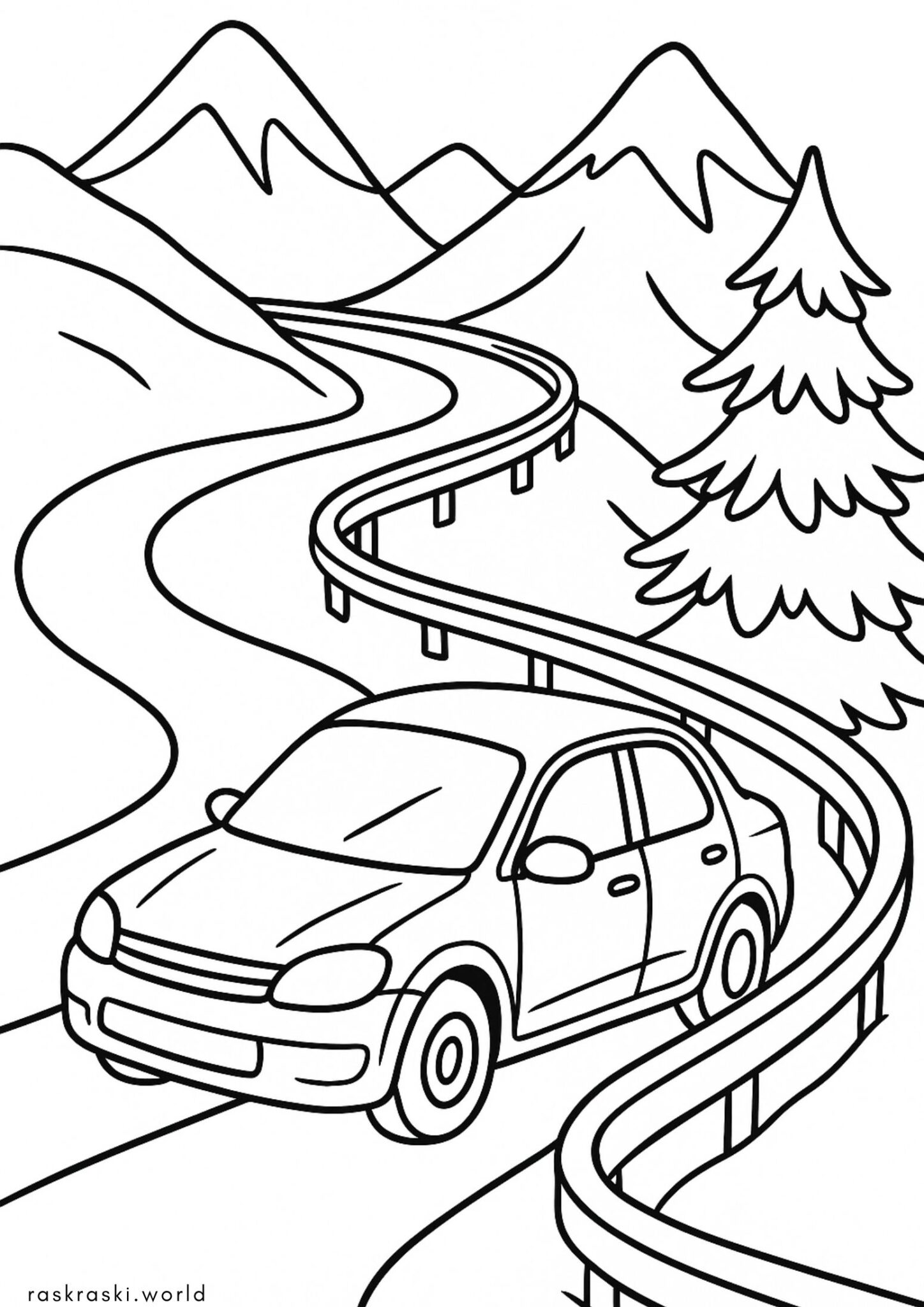 Раскраска Машина на горном серпантине