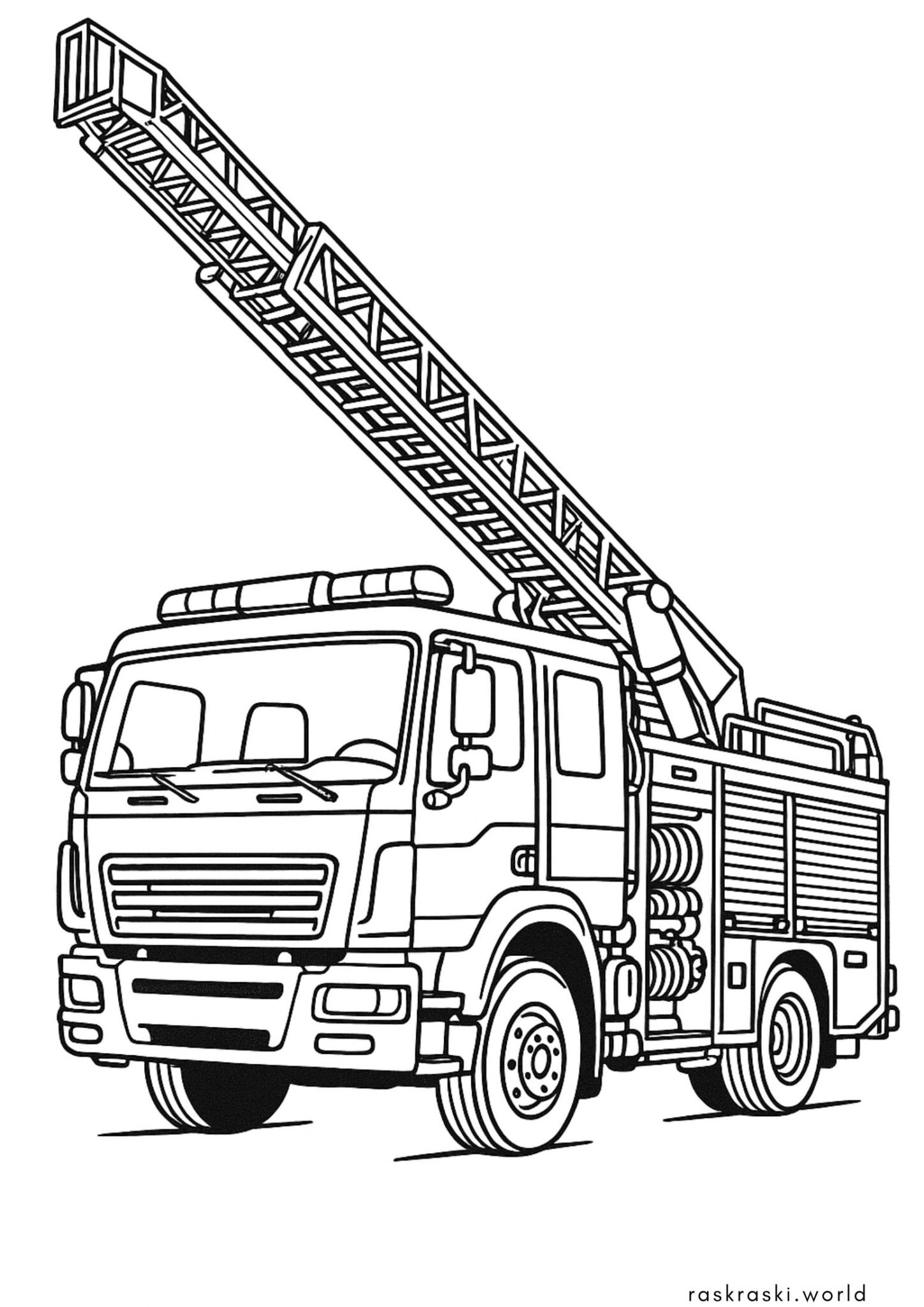 Раскраска Машина пожарная с лестницей