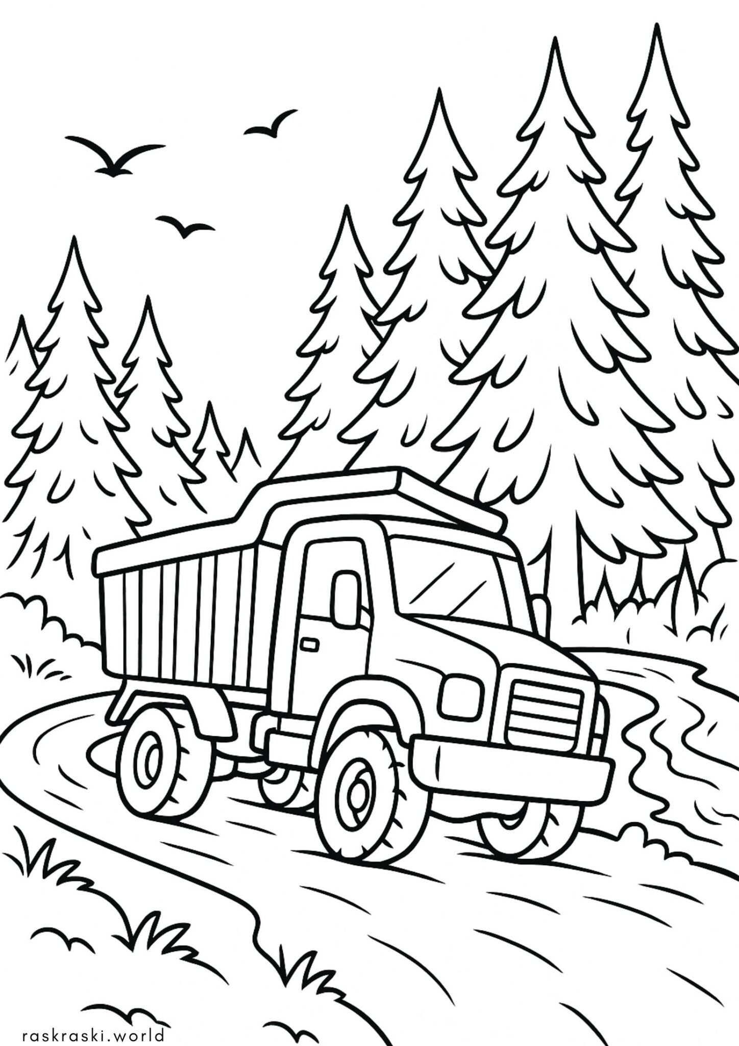 Раскраска Машина самосвал в горах