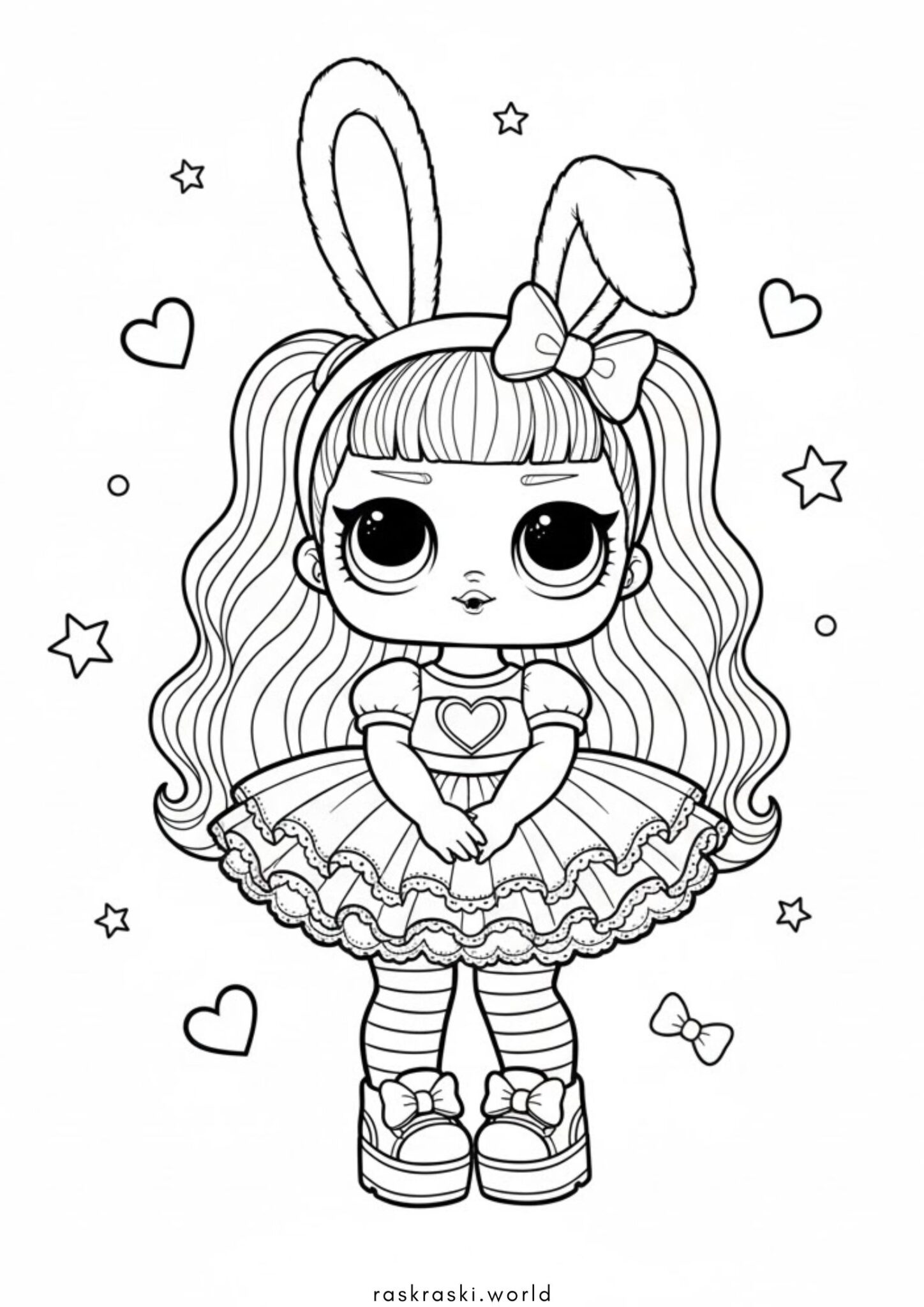 Раскраска Милая куколка ЛОЛ с ушками зайчика