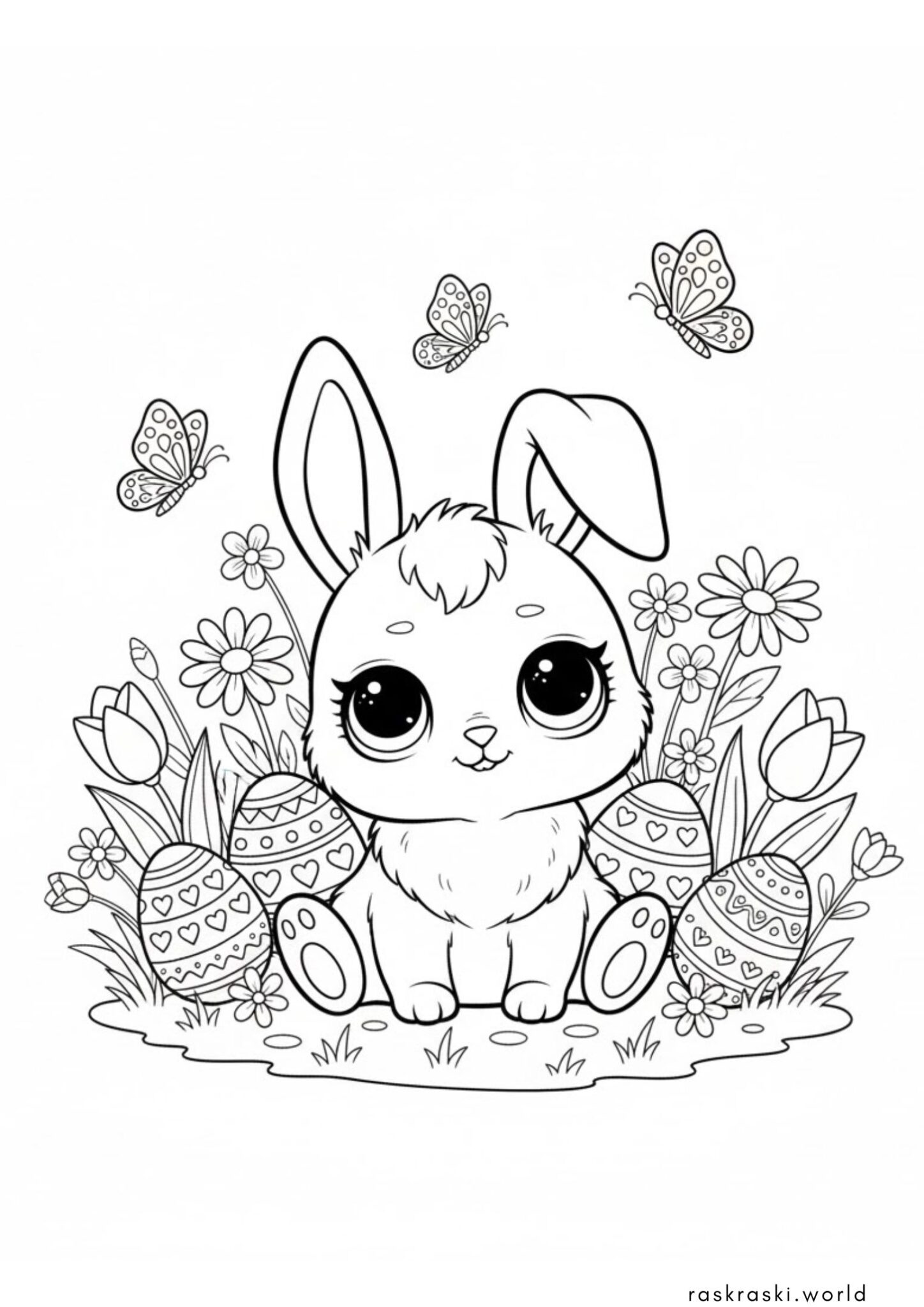 Раскраска Милый пасхальный зайчик