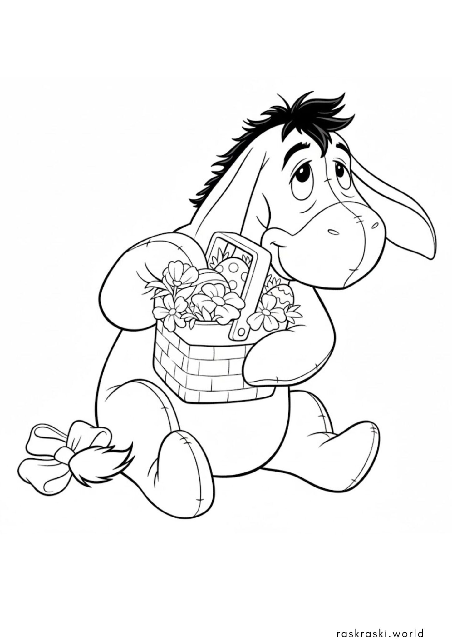 Раскраска Ослик Иа с корзинкой пасхальной (Дисней)