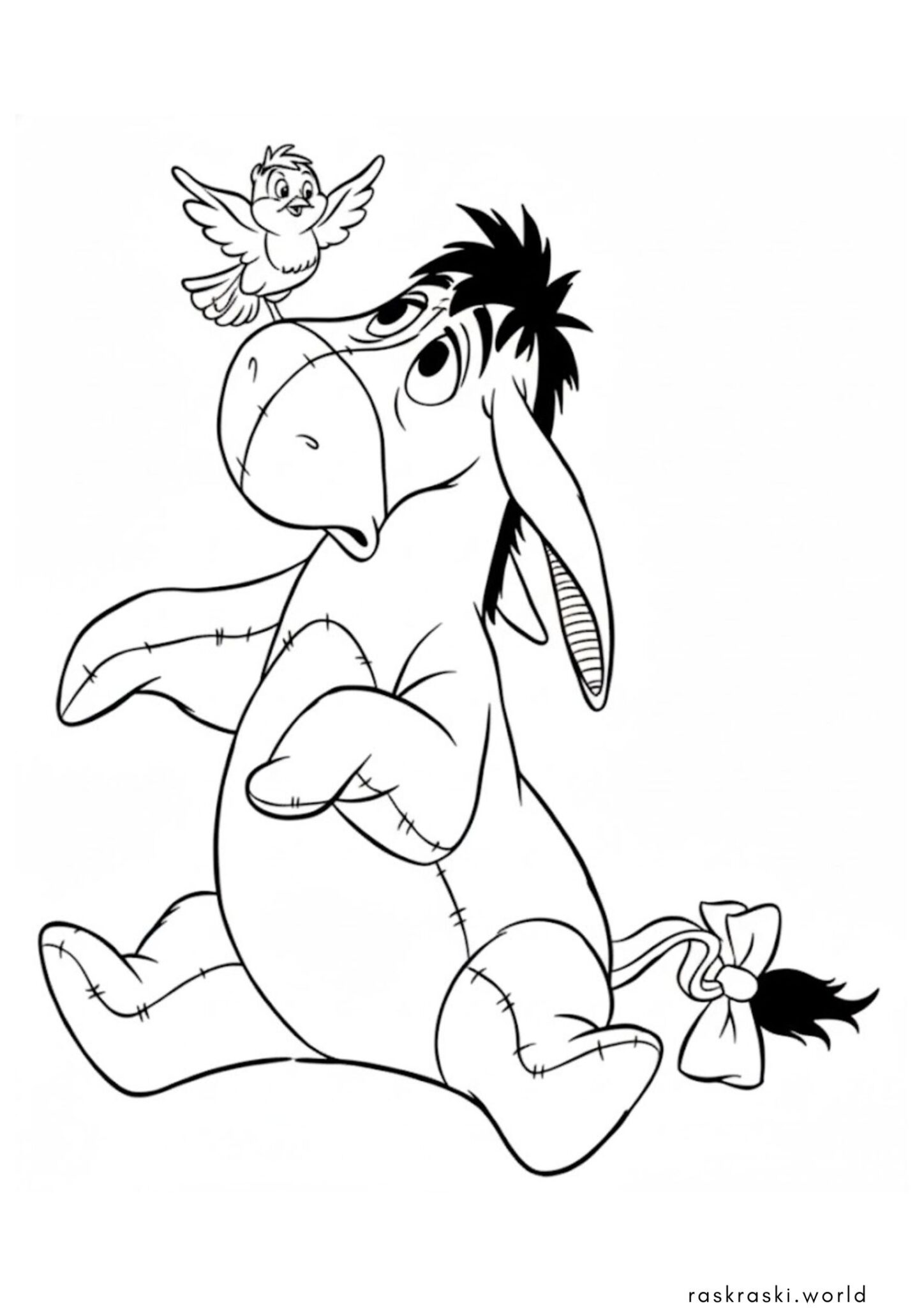 Раскраска Ослик Иа с птичкой (Дисней)