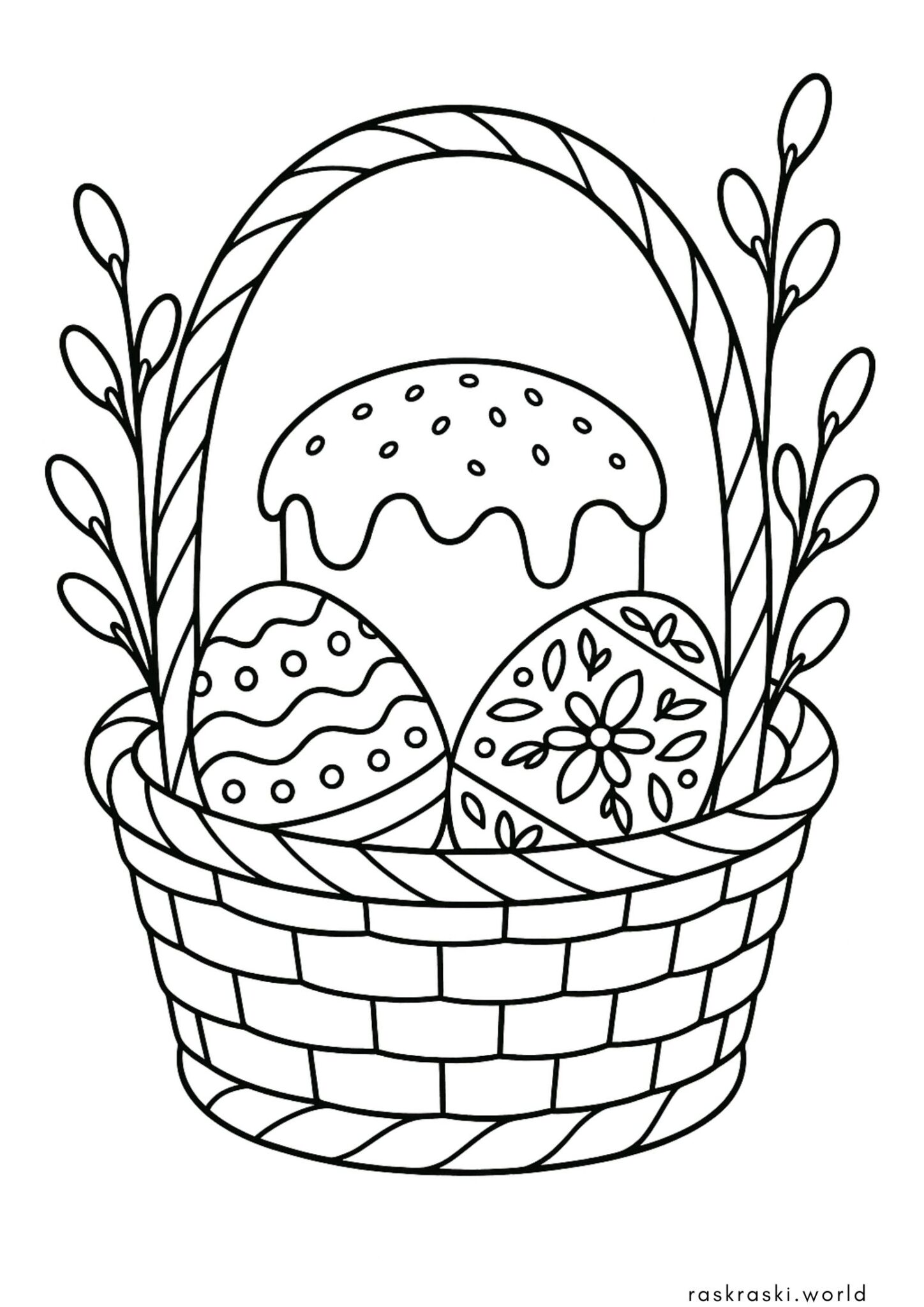 Раскраска Пасхальная корзинка с вербой