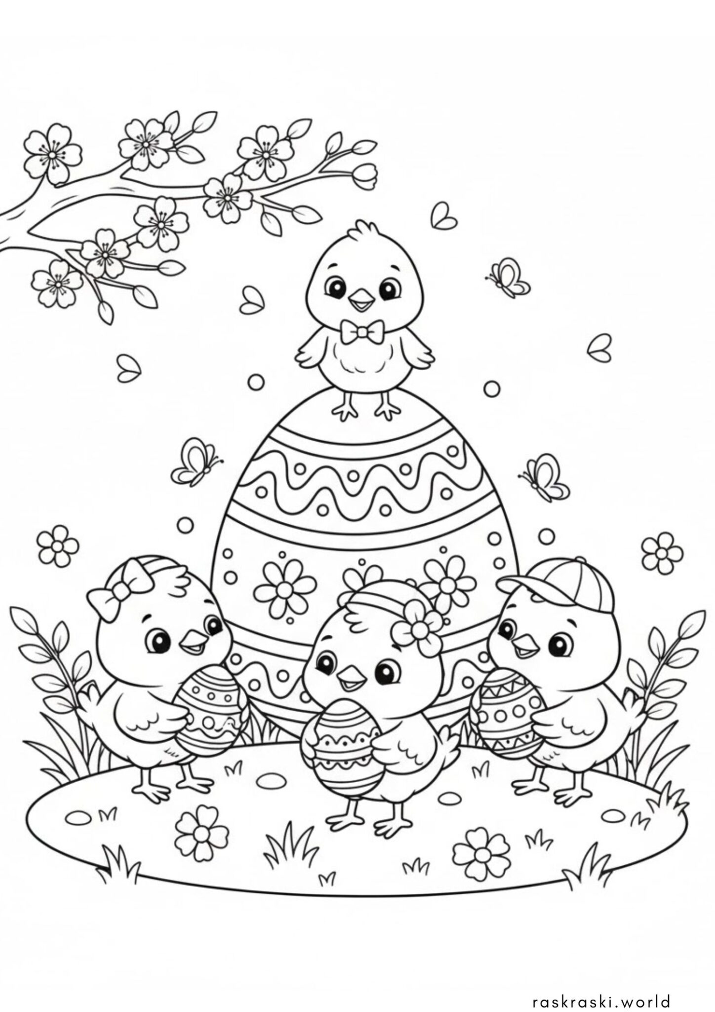 Раскраска Пасхальные цыплята