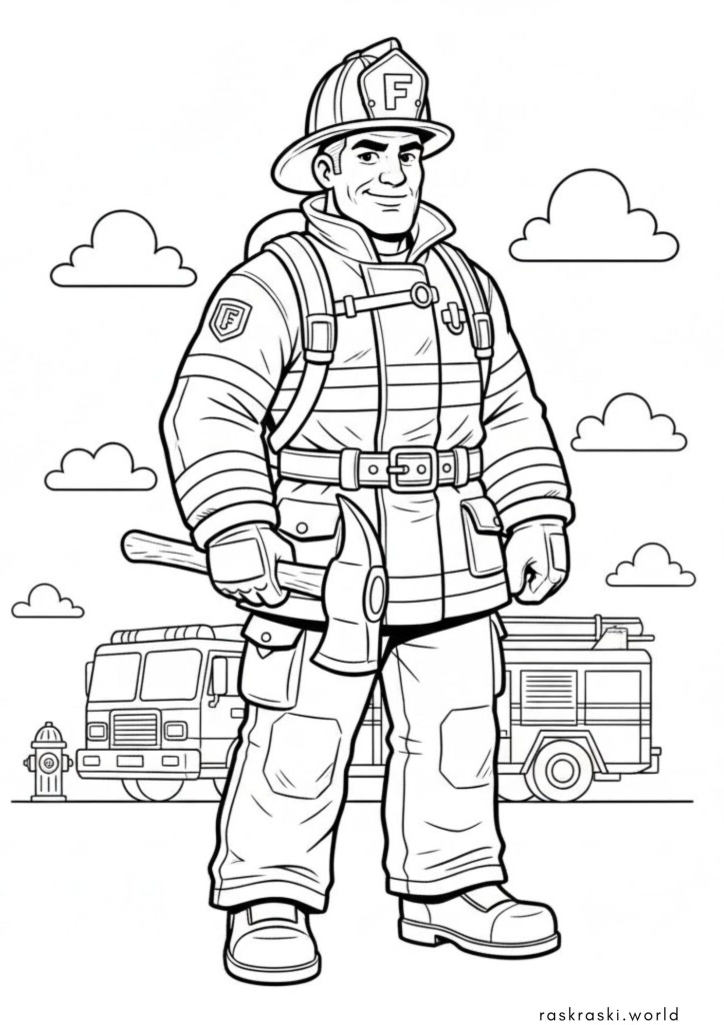 Раскраска Пожарный
