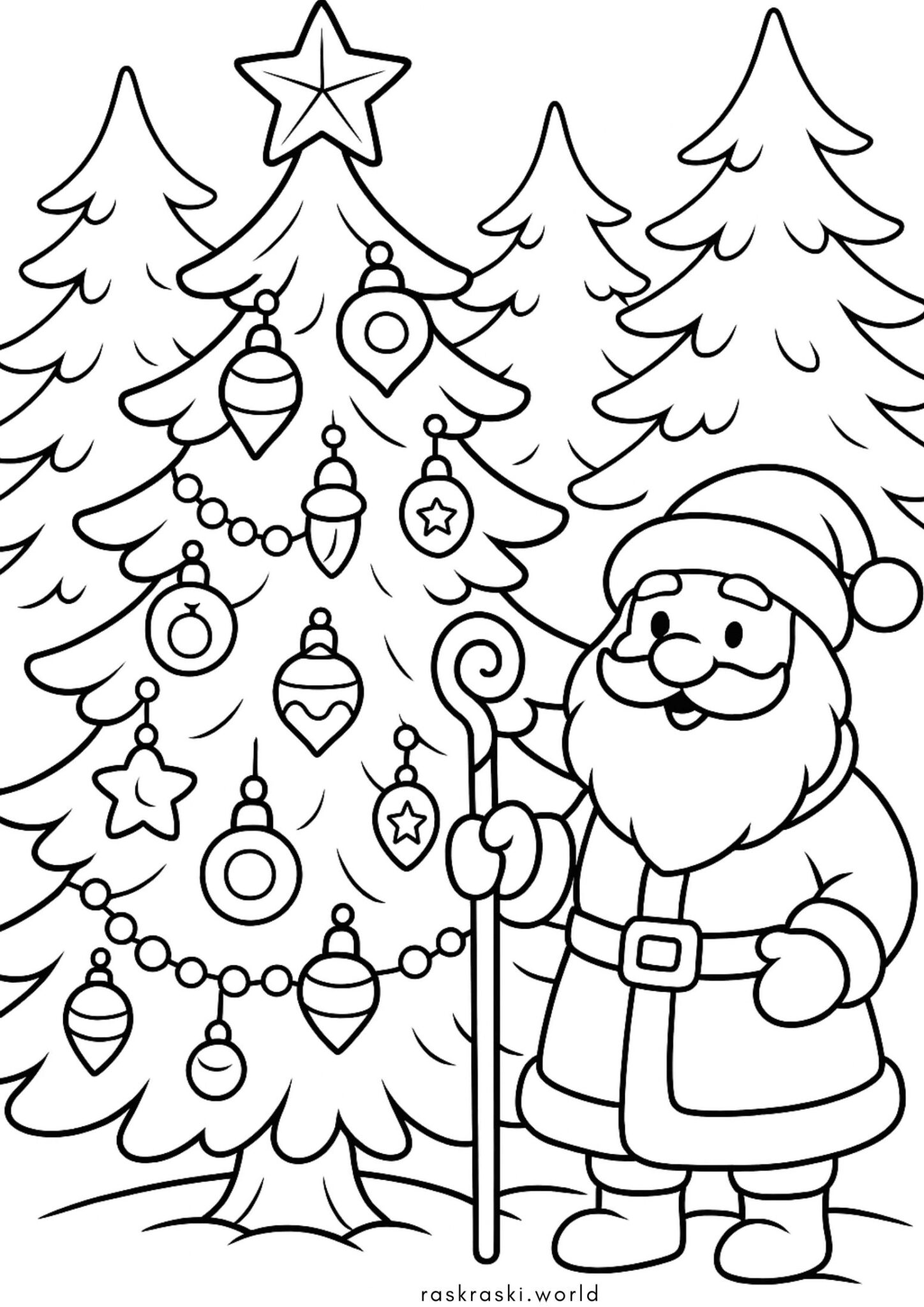 Раскраска Санта Клаус и ёлочка
