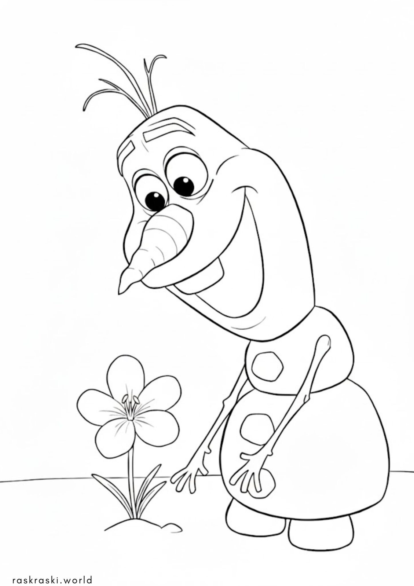 Раскраска Снеговичок Олаф и цветочек