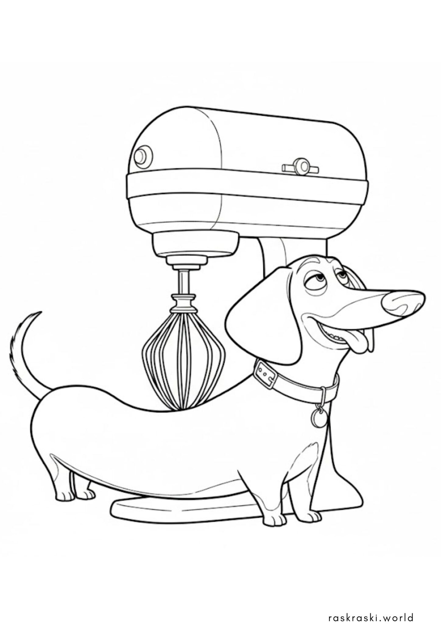 Раскраска Такса Бадди и миксер (Тайная жизнь домашних животных)