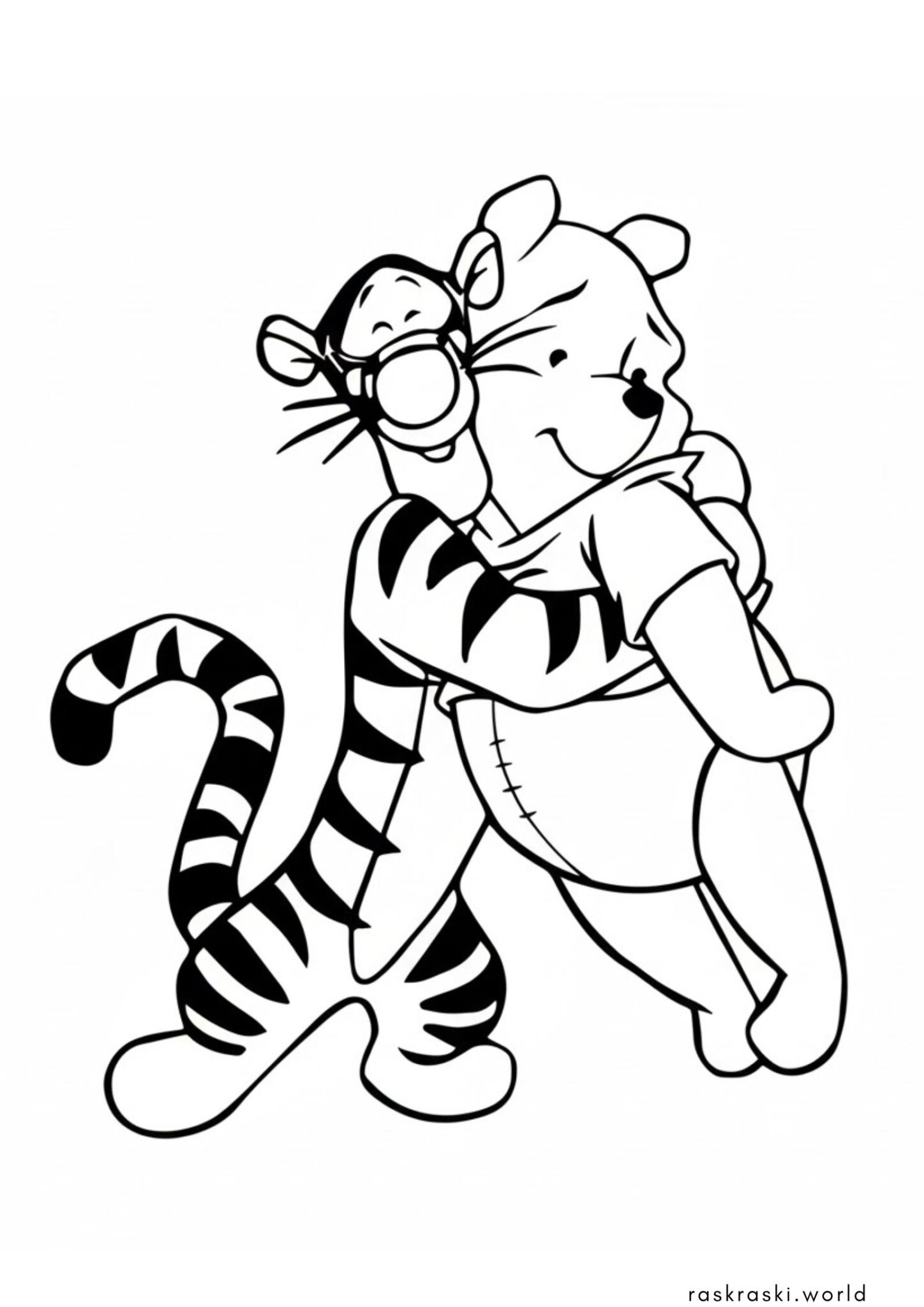 Раскраска Тигра обнимает Винни Пуха (Дисней)