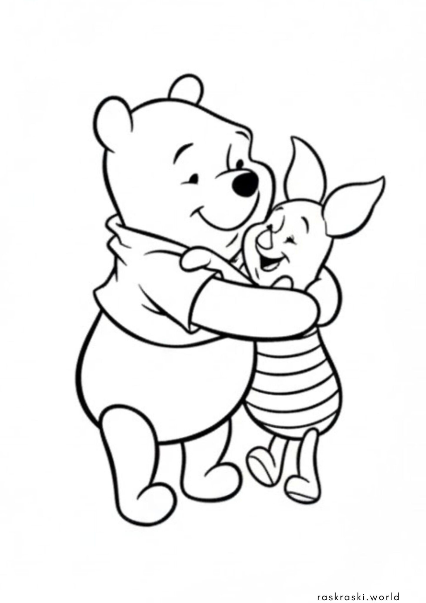 Раскраска Винни Пух и Пятачок обнимаются (Дисней)