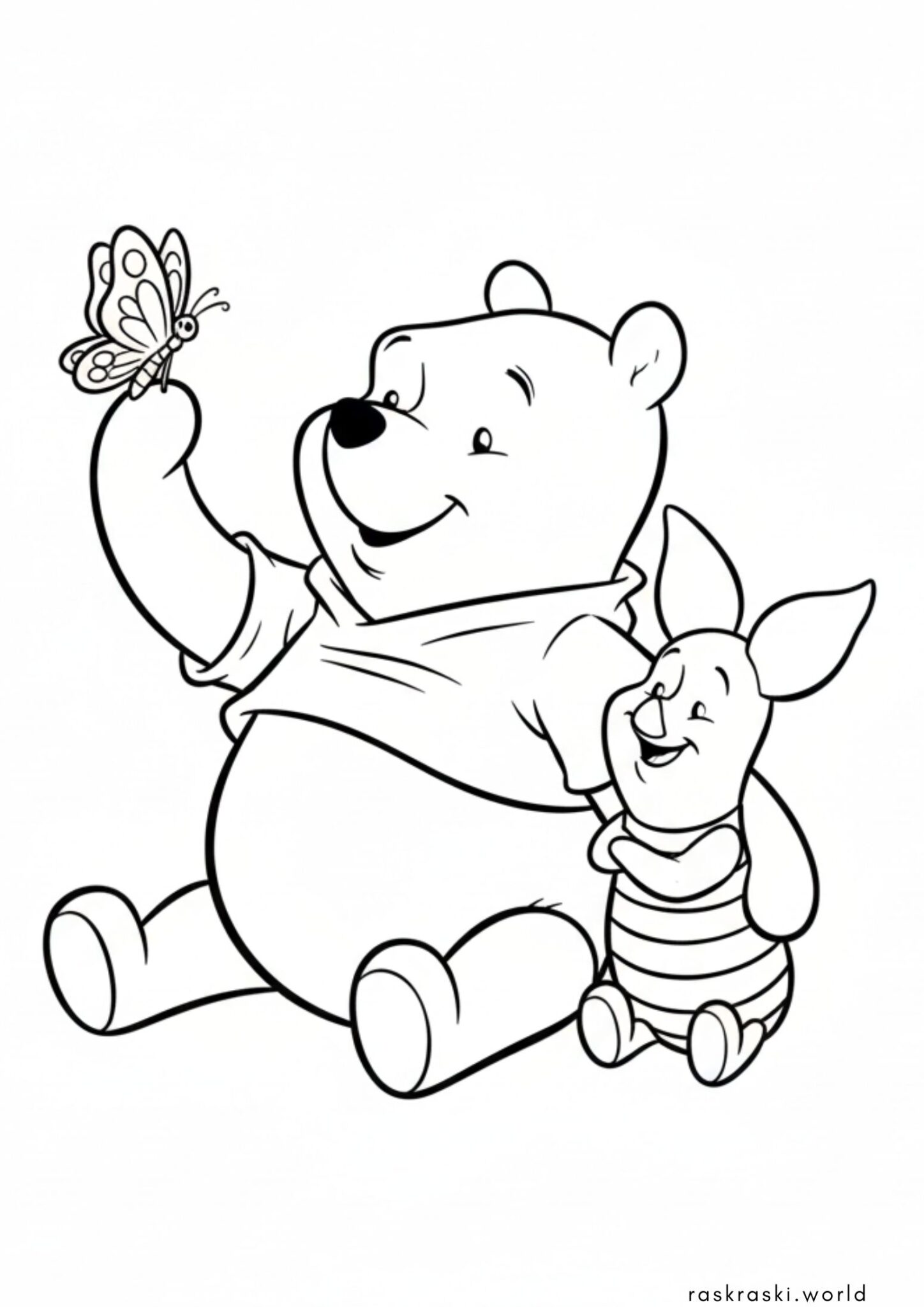 Раскраска Винни Пух и Пятачок с бабочкой (Дисней)