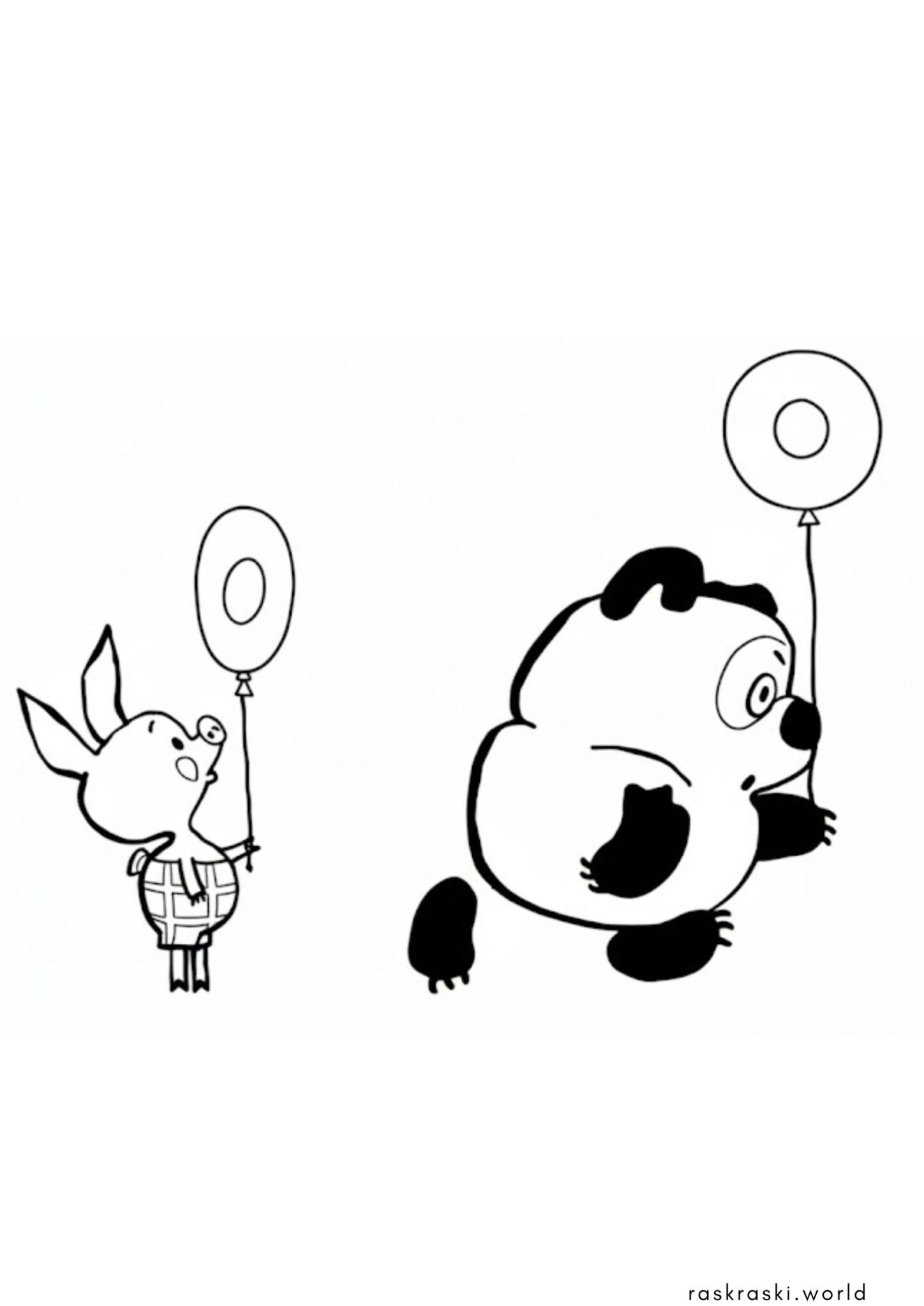 Раскраска Винни Пух и Пятачок с шариками (советский)