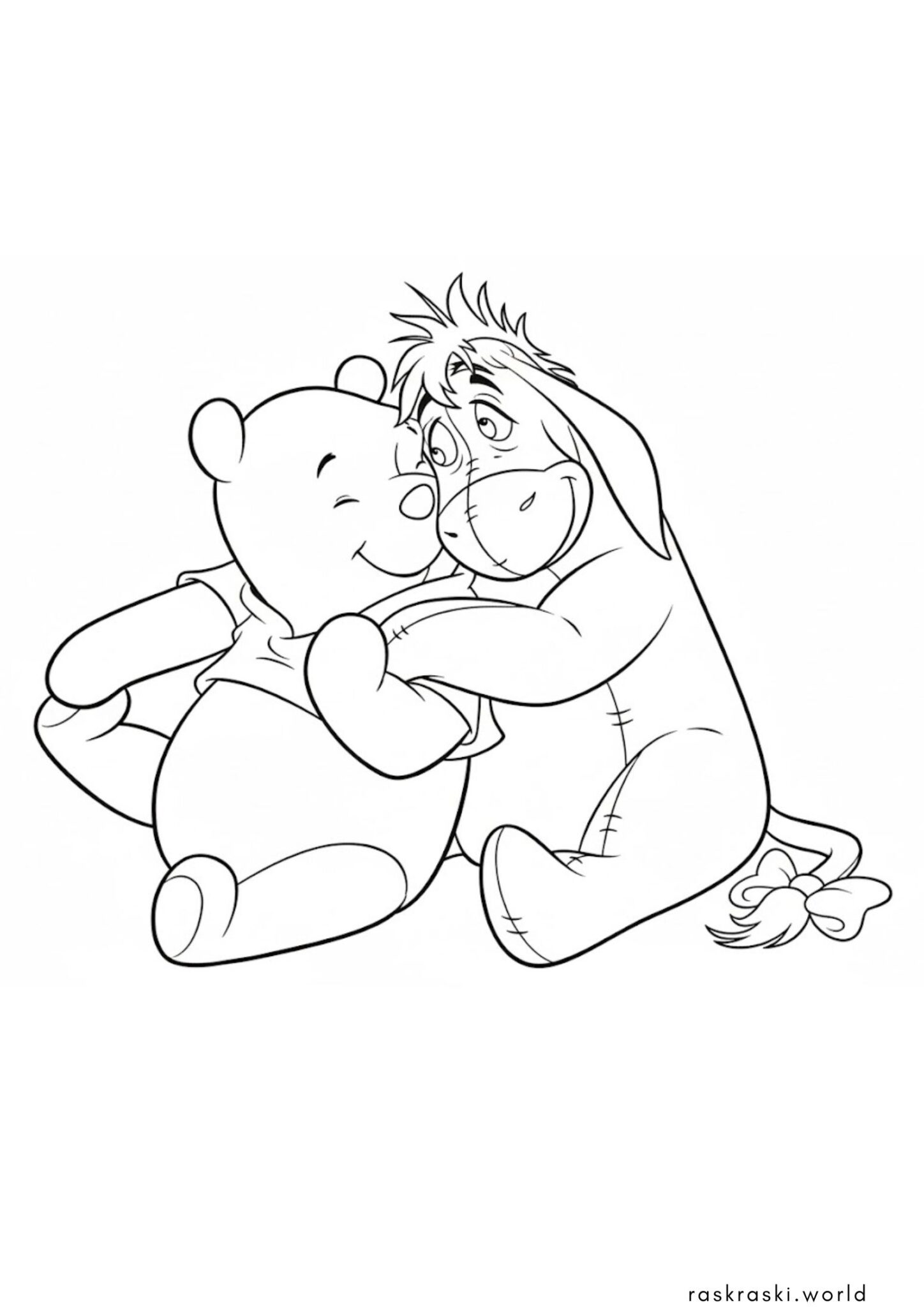 Раскраска Винни Пух и ослик Иа обнимаются (Дисней)