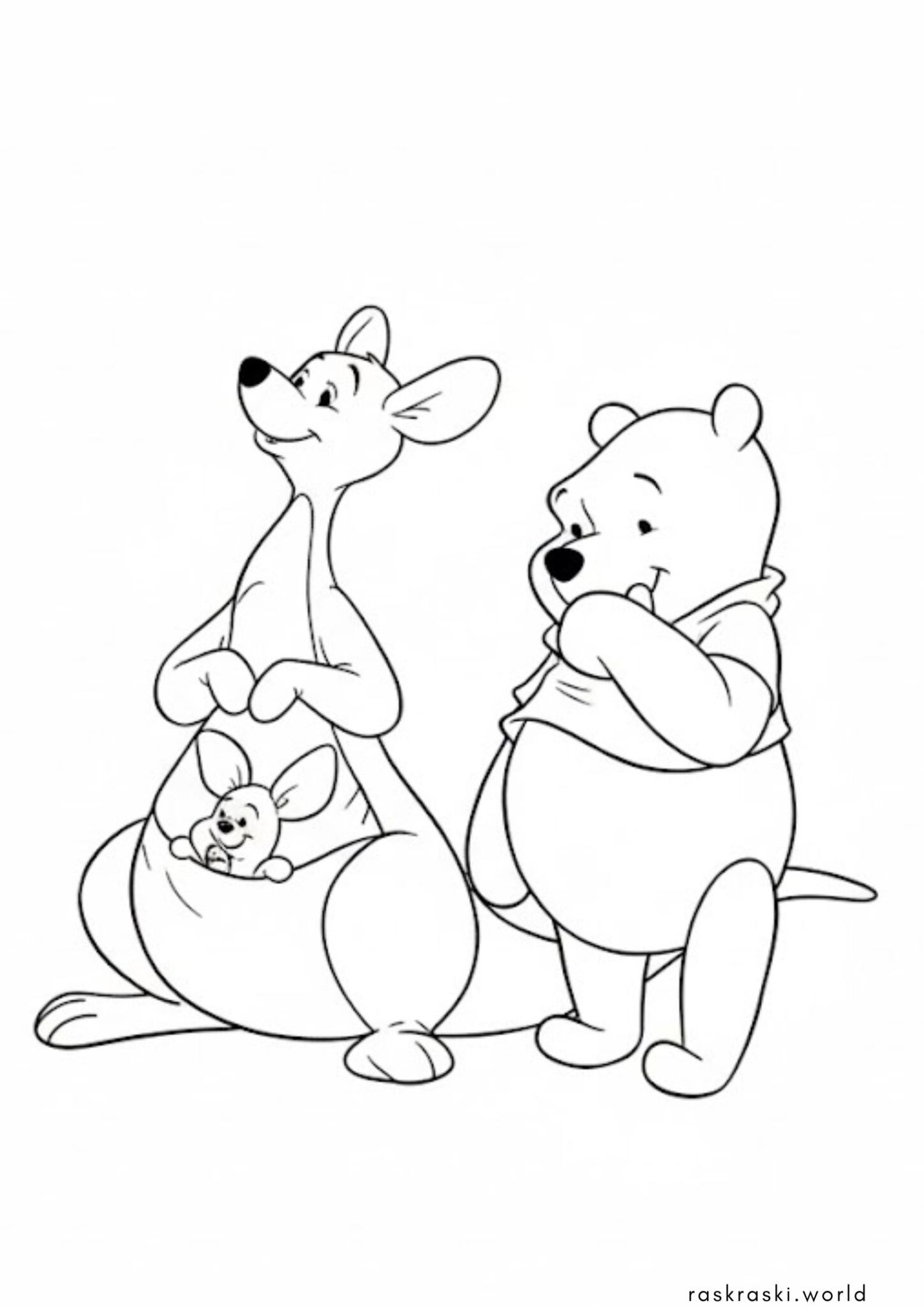 Раскраска Винни Пух, кенгуру Кенга и Пятачок (Дисней)