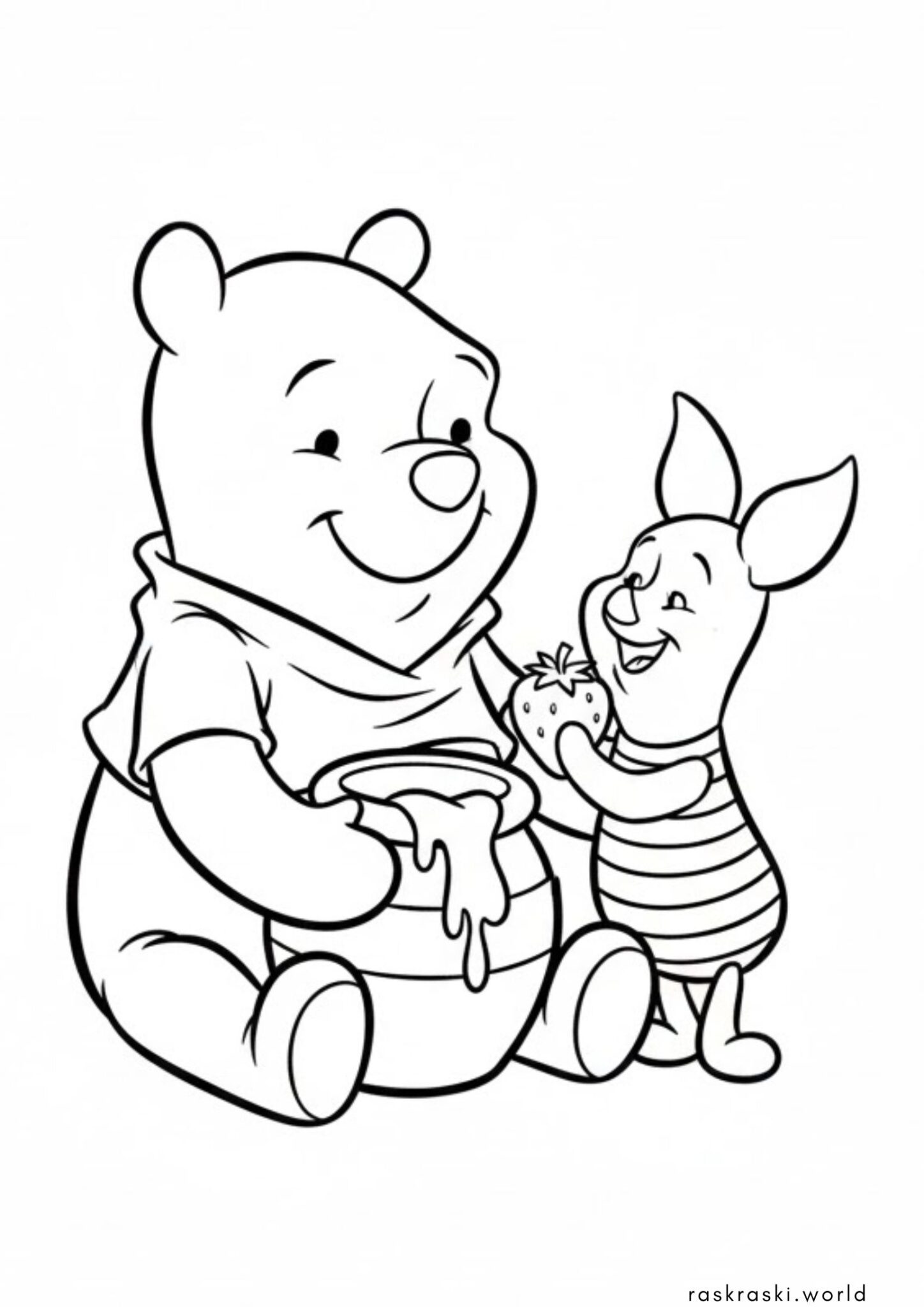 Раскраска Винни Пуз и Пятачок с вкусняшками (Дисней)