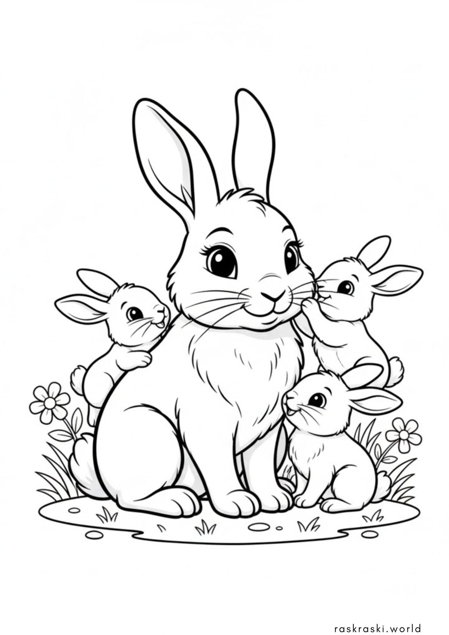 Раскраска Зайчиха с зайчатами