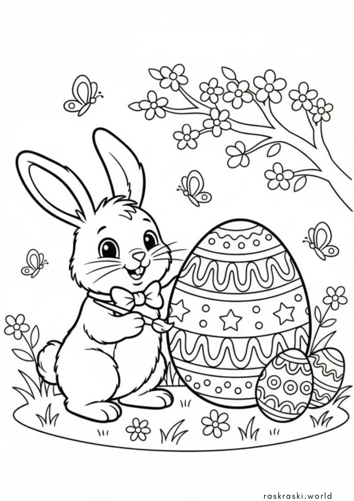 Раскраска Зайчик раскрашивает писанку