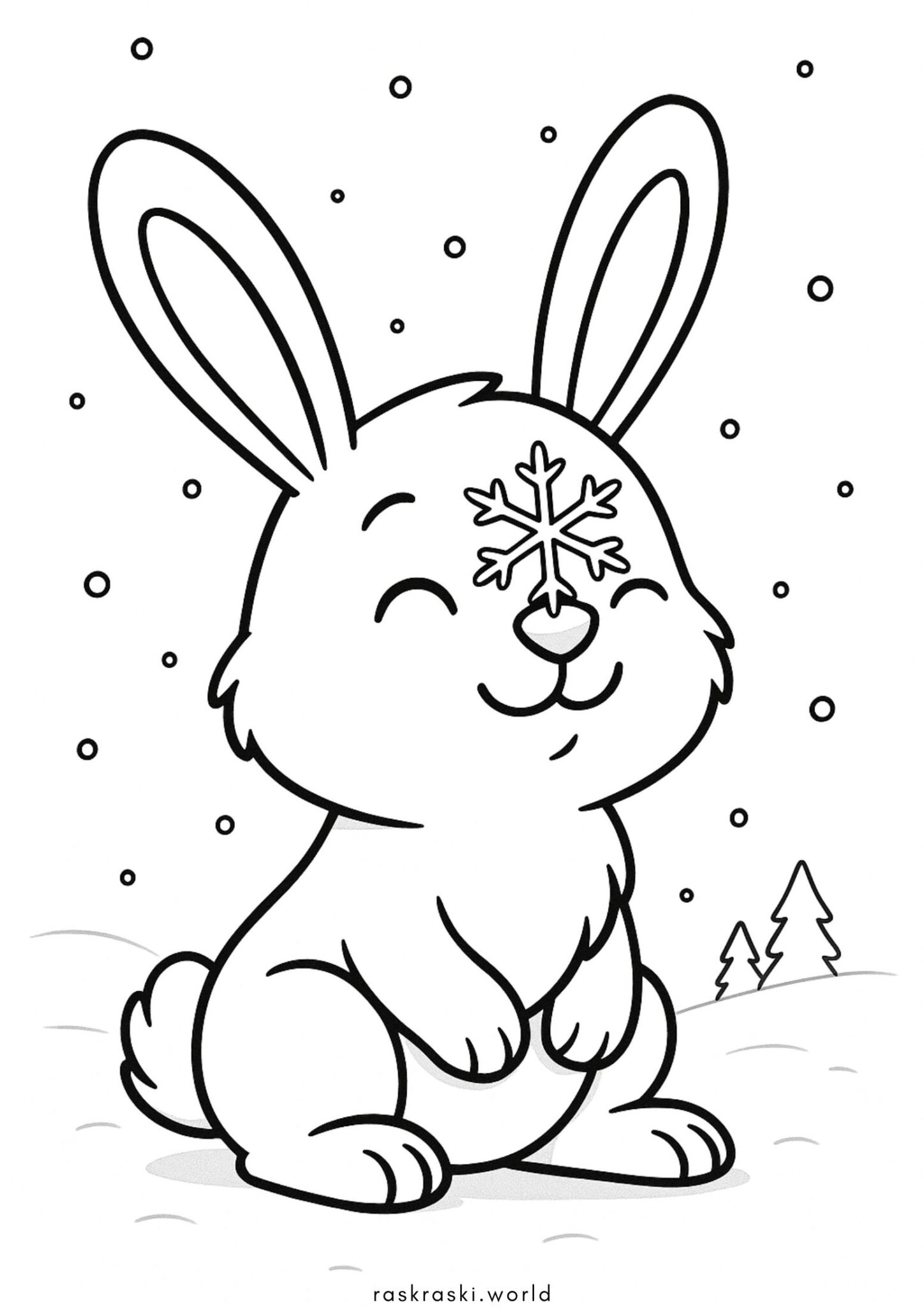 Раскраска Зайчонок и снежинка