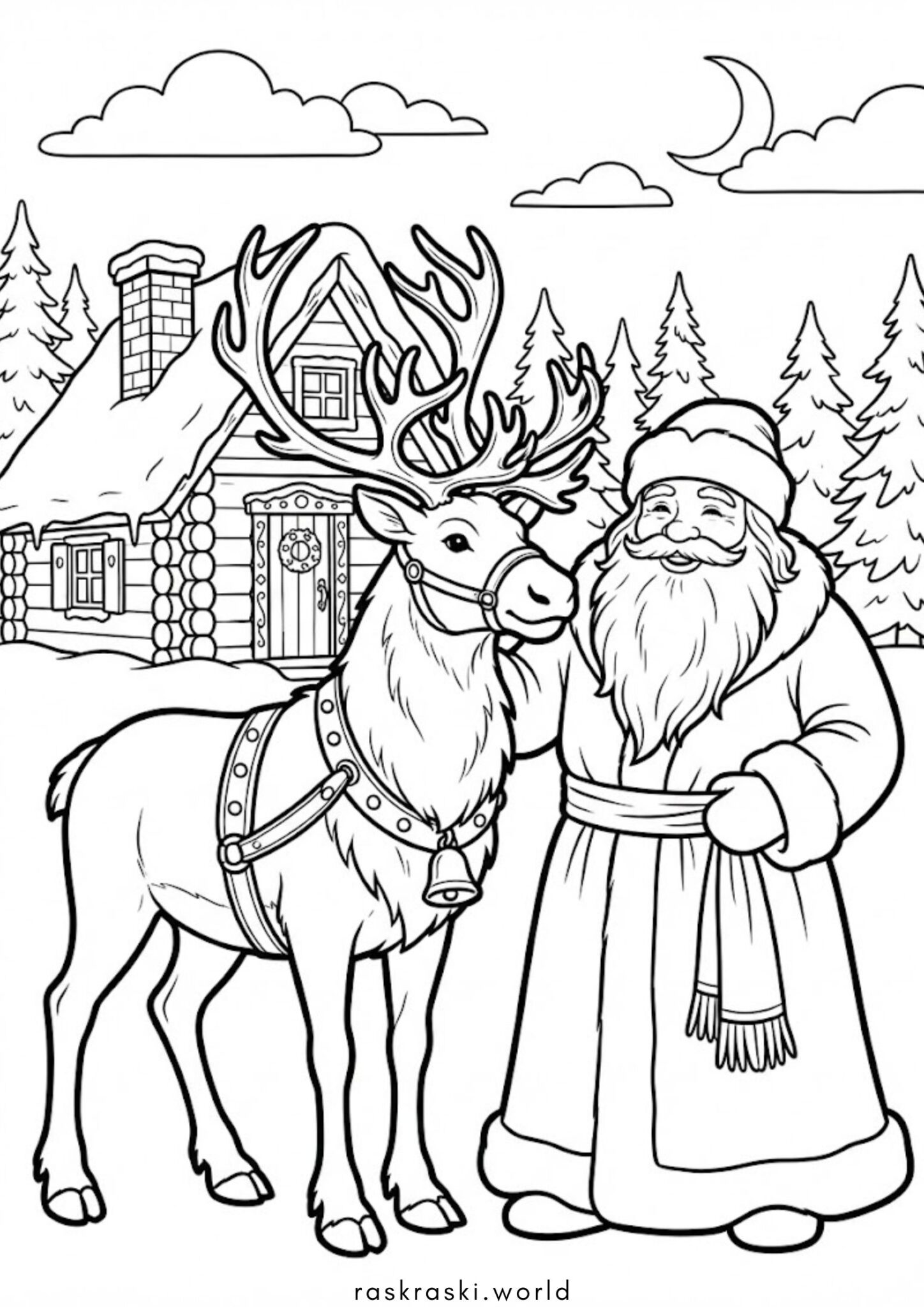 Раскраска Дед Мороз и северный олень