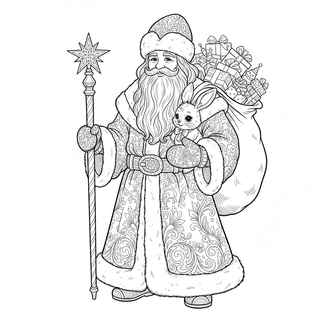 Раскраска Дед мороз с зайкой