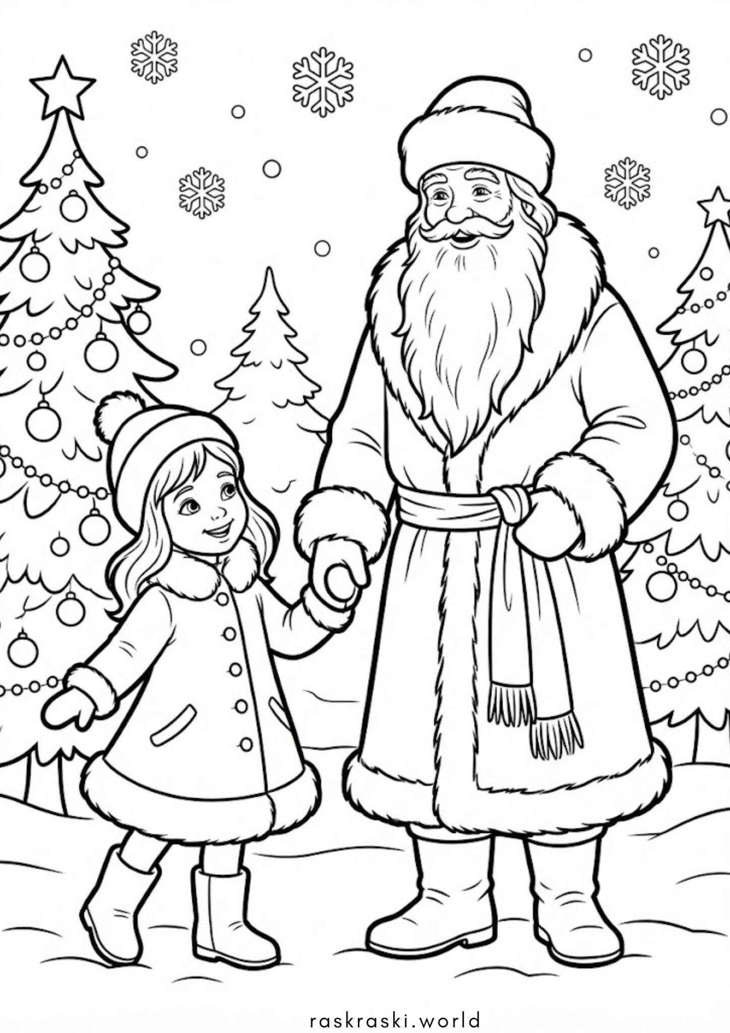 Раскраска Дедушка Мороз и девочка