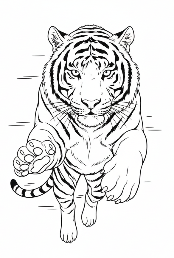 Раскраска Тигр в прыжке