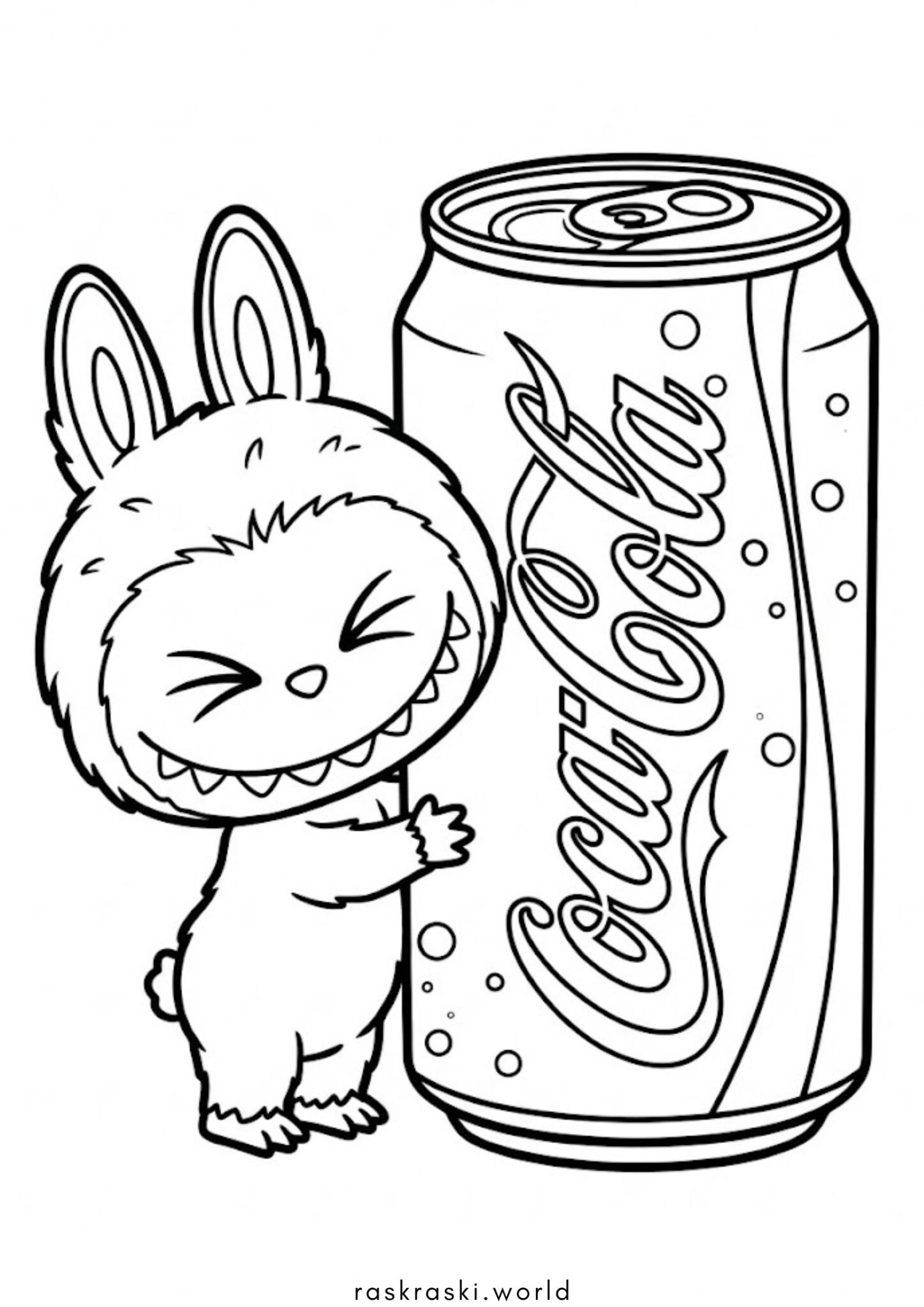 Раскраска Лабубу с Кока Колой в обнимку