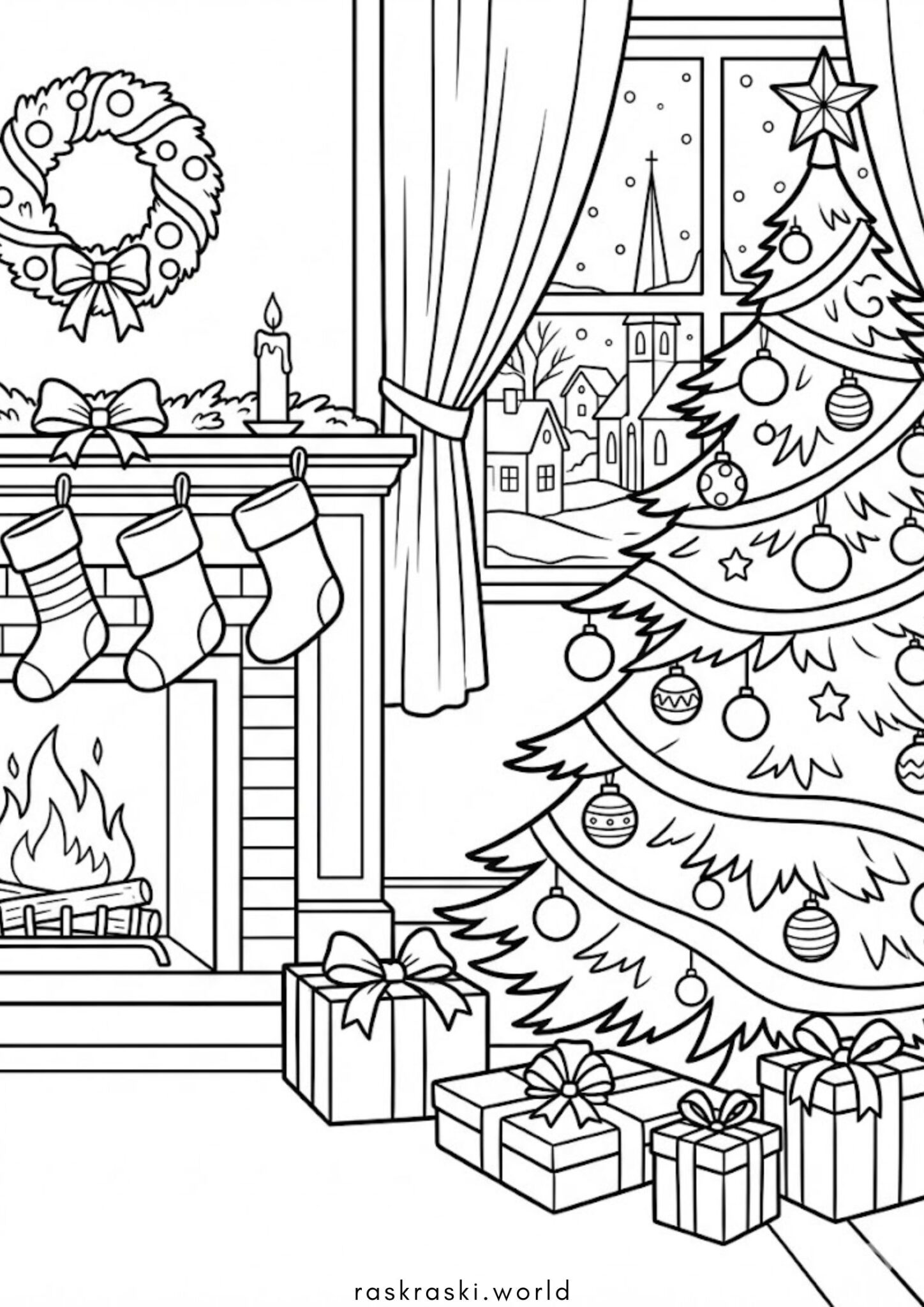 Раскраска Рождественская открытка Раскраска Рождественская открытка