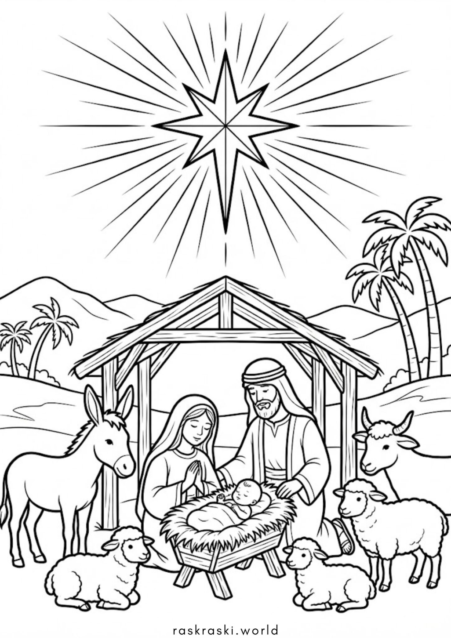Раскраска Рождественская звезда на Христом Раскраска Рождественская звезда на Христом