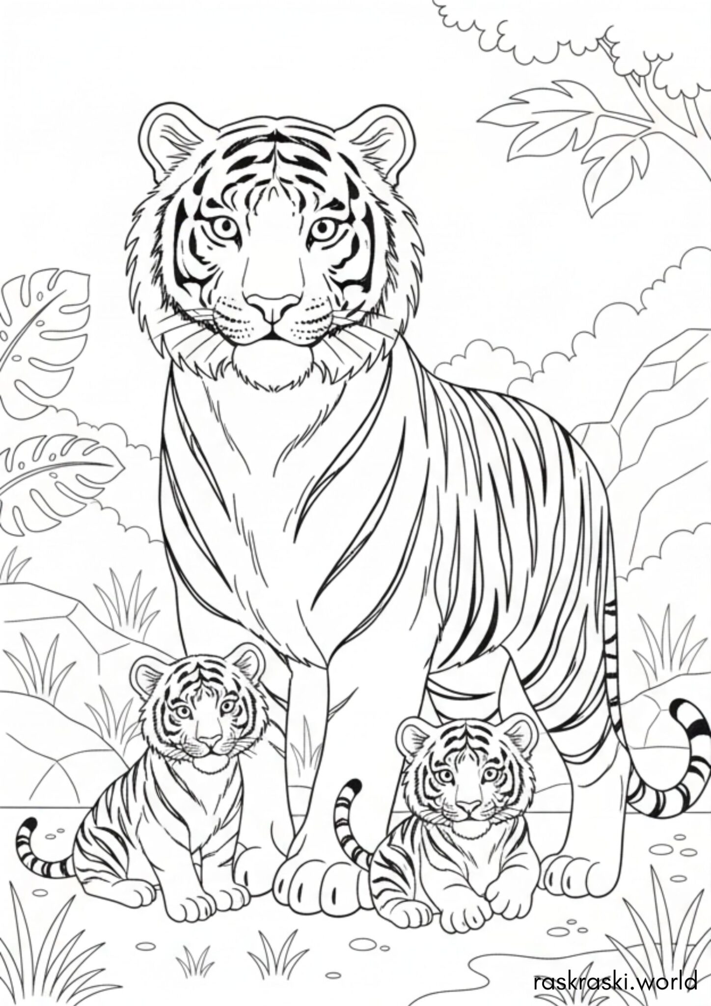 Раскраска Семья тигров