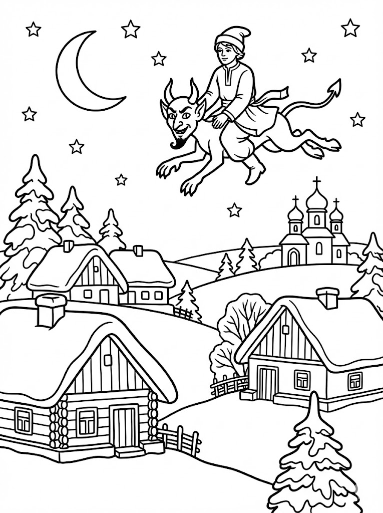 Раскраска Ночь перед Рождеством Раскраска Ночь перед Рождеством