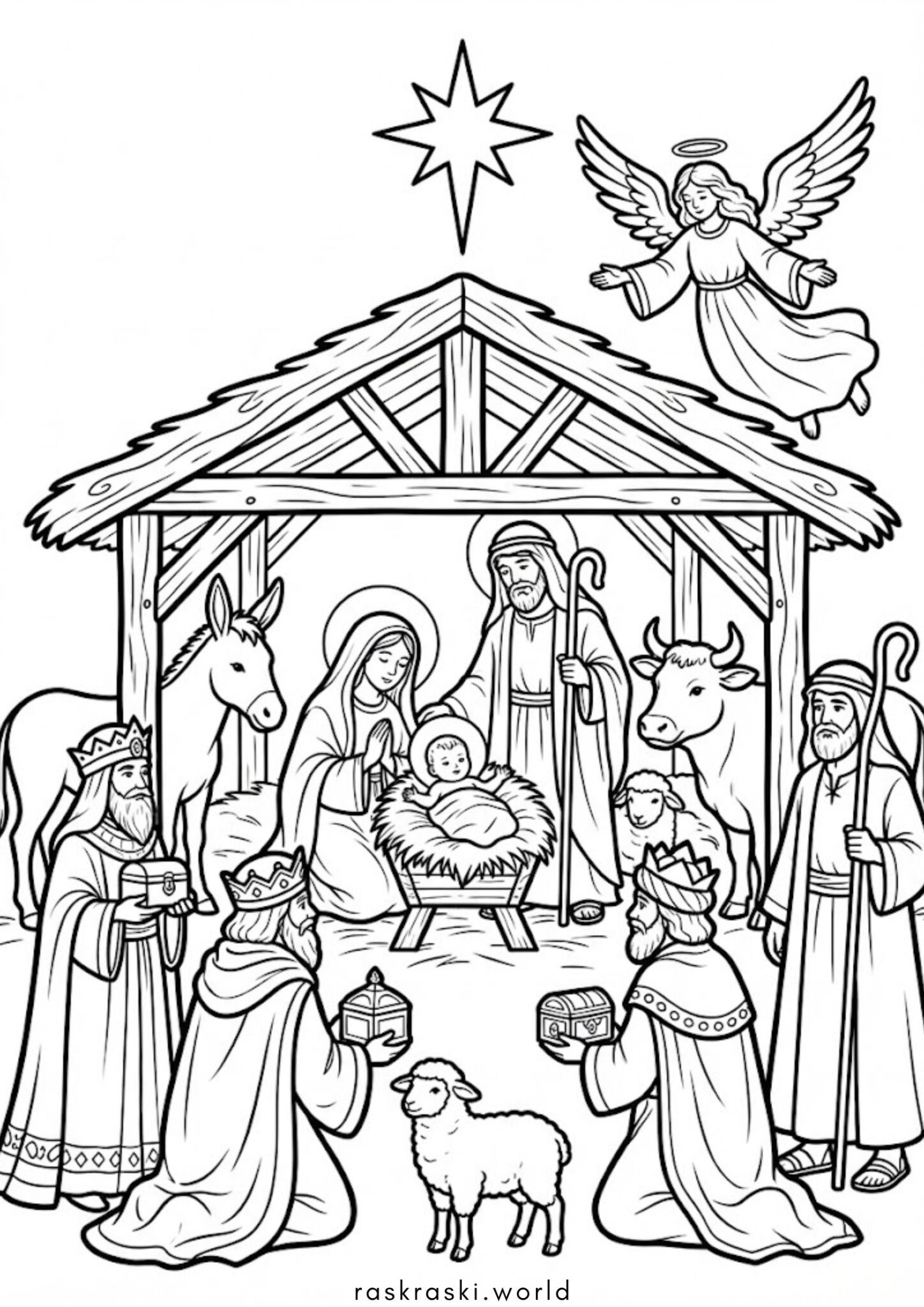 Раскраска Рождественский вертеп