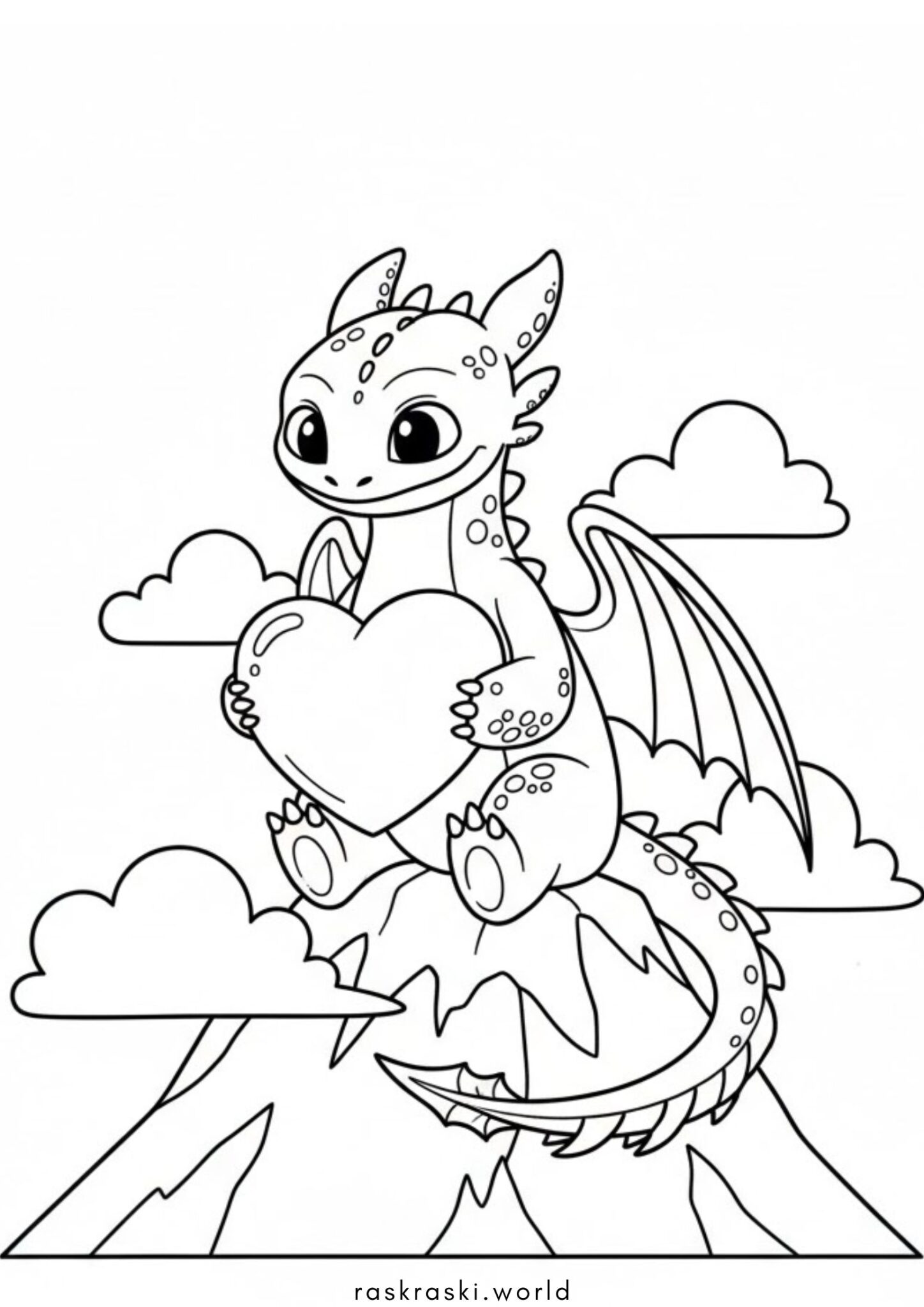 Раскраска Ко дню святого Валентина — Беззубик с сердечком