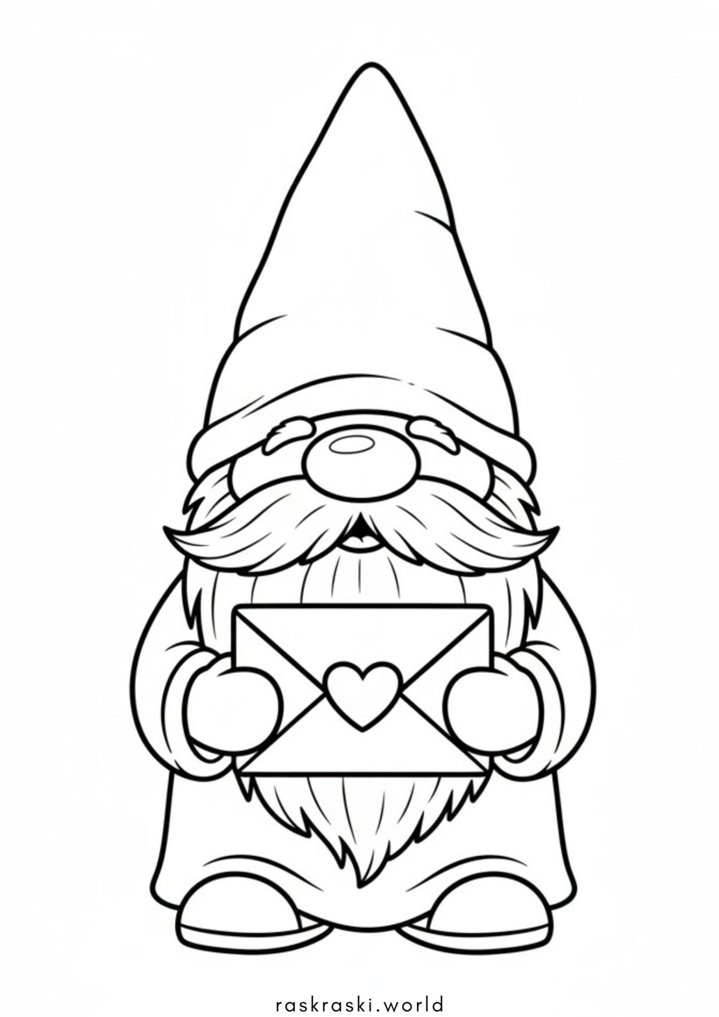 Раскраска Ко дню святого Валентина — гномик с валентинкой