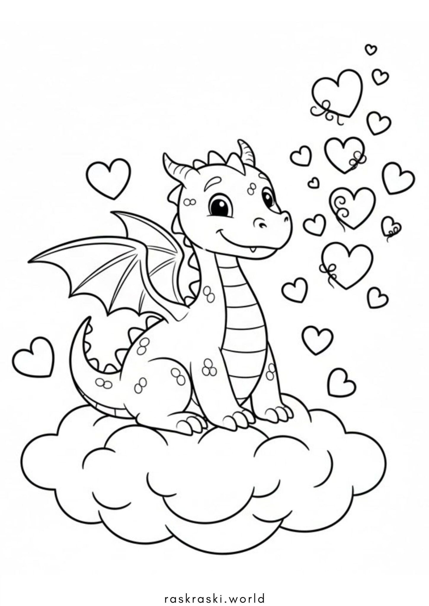 Раскраска Ко дню святого Валентина — влюбленный дракончик