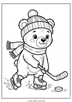 Зима — мишка играет в хоккей