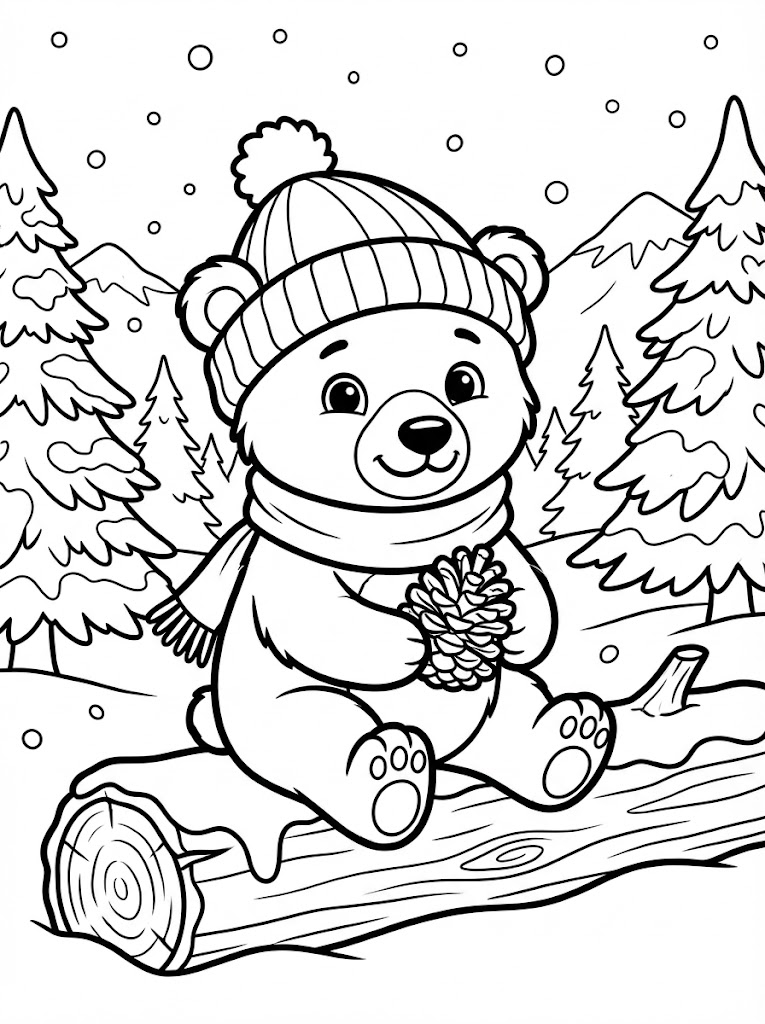 Раскраска Зимний медвежонок Раскраска Зимний медвежонок