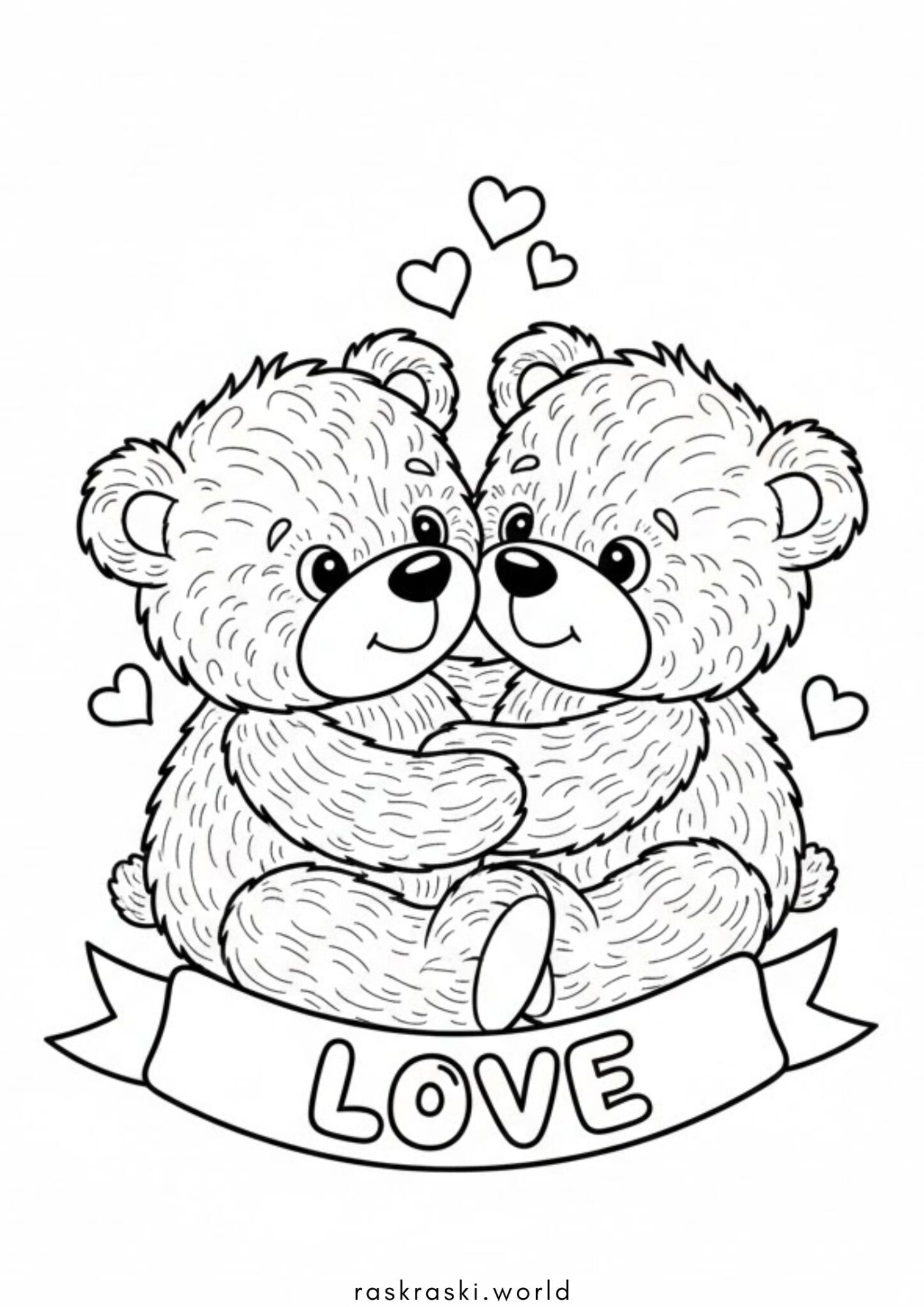 Раскраска К 14 февраля: два влюбленных мишки