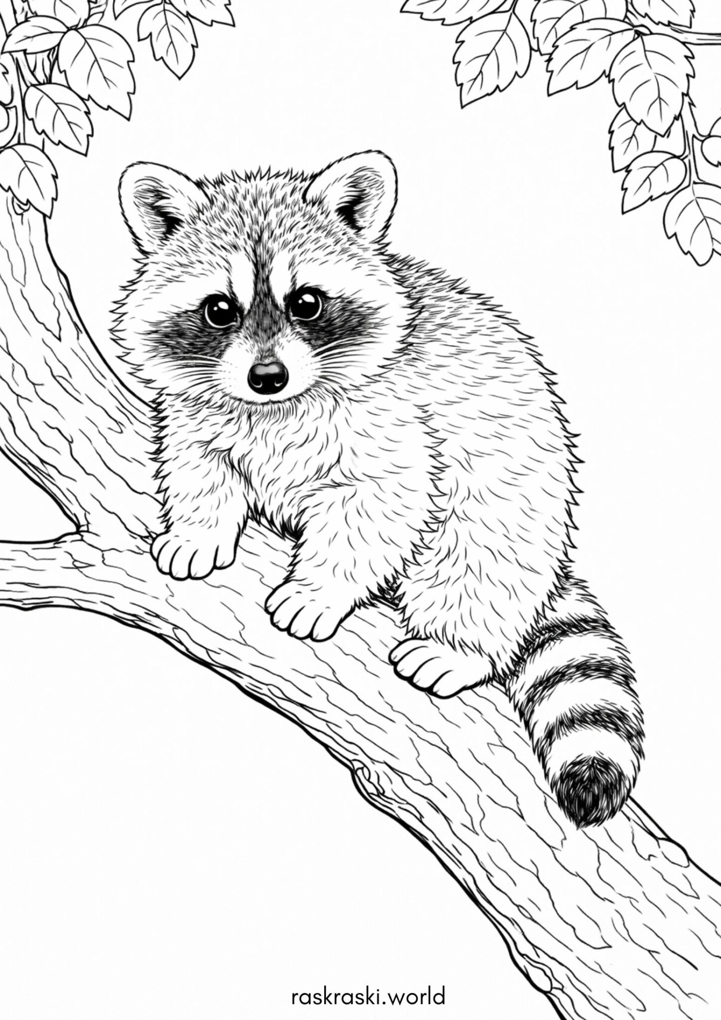 Раскраска Енот на дереве
