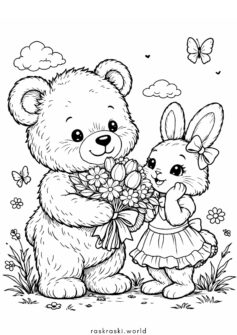 К 8 марта — Мишка дарит цветы зайчихе