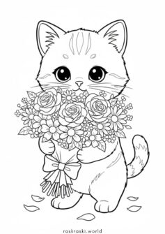К 8 марта — кошечка с цветами