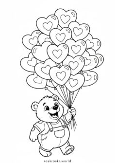 К 8 марта- мишка с шариками сердечками