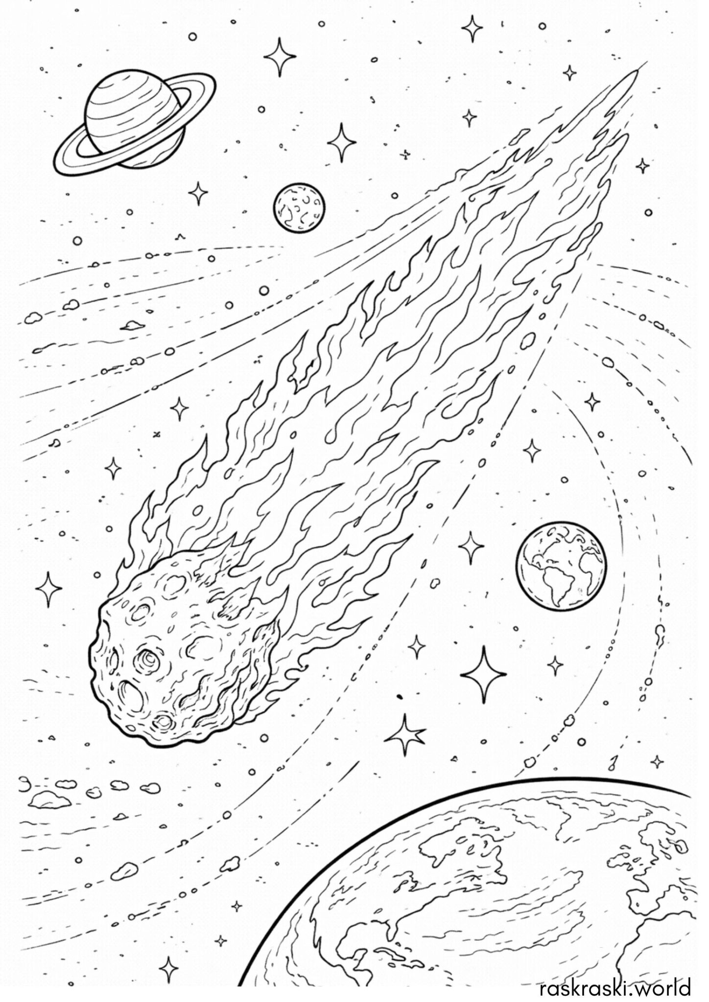 Раскраска Комета в космосе