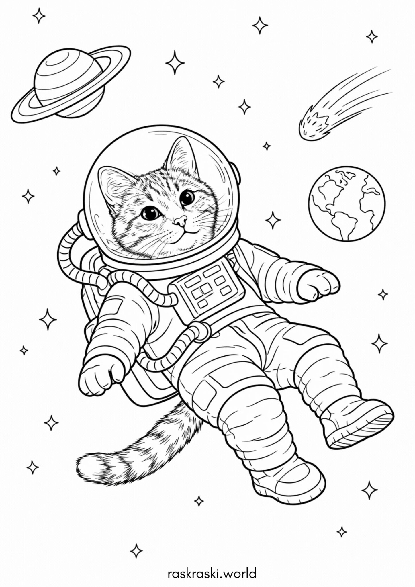 Раскраска Котик-космонавт