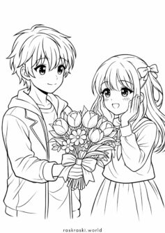 На 8 марта — аниме мальчик дарит девочке цветы